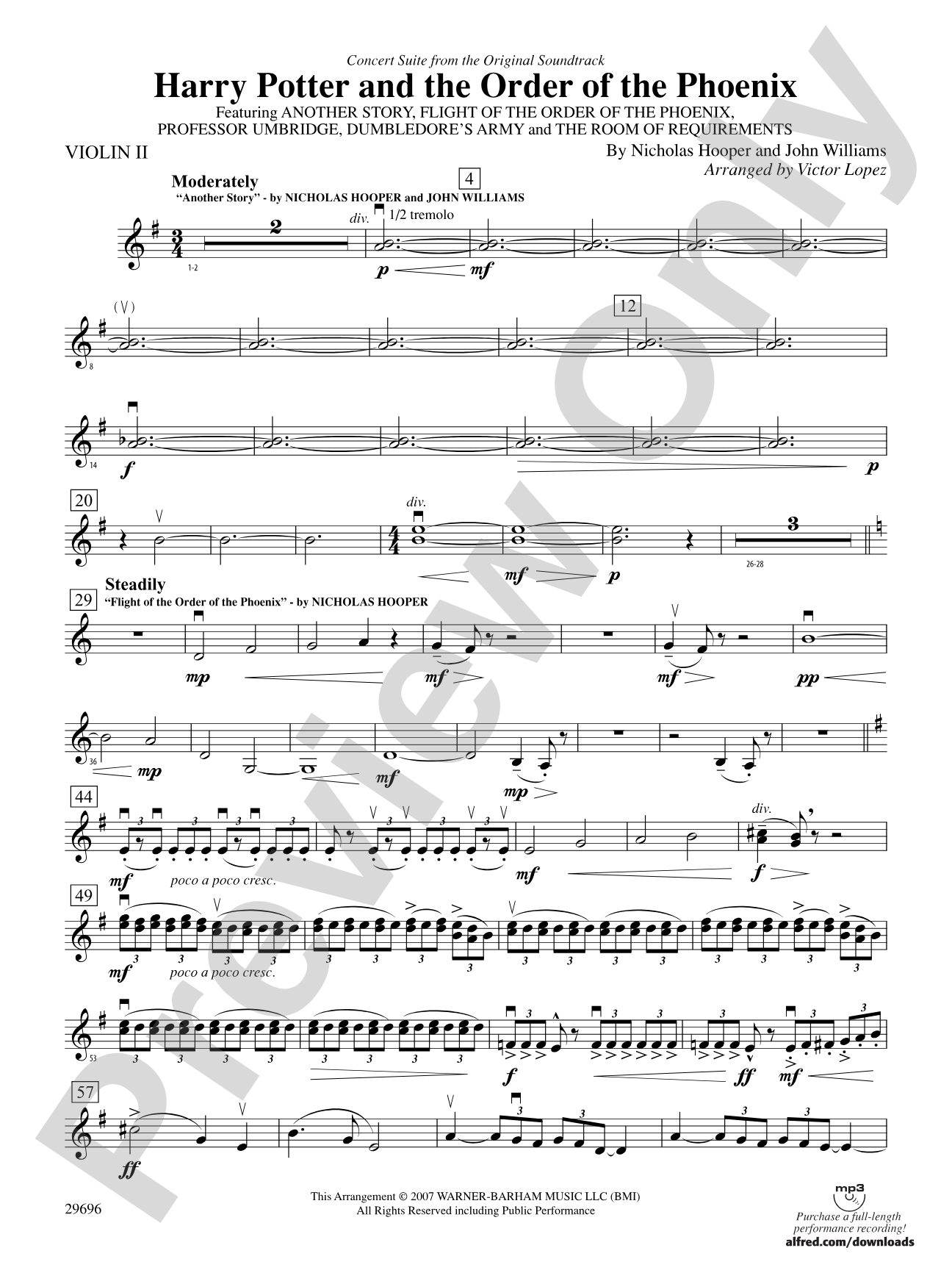 Harry Potter and the Order of the Phoenix, Concert Suite from: 2nd Violin