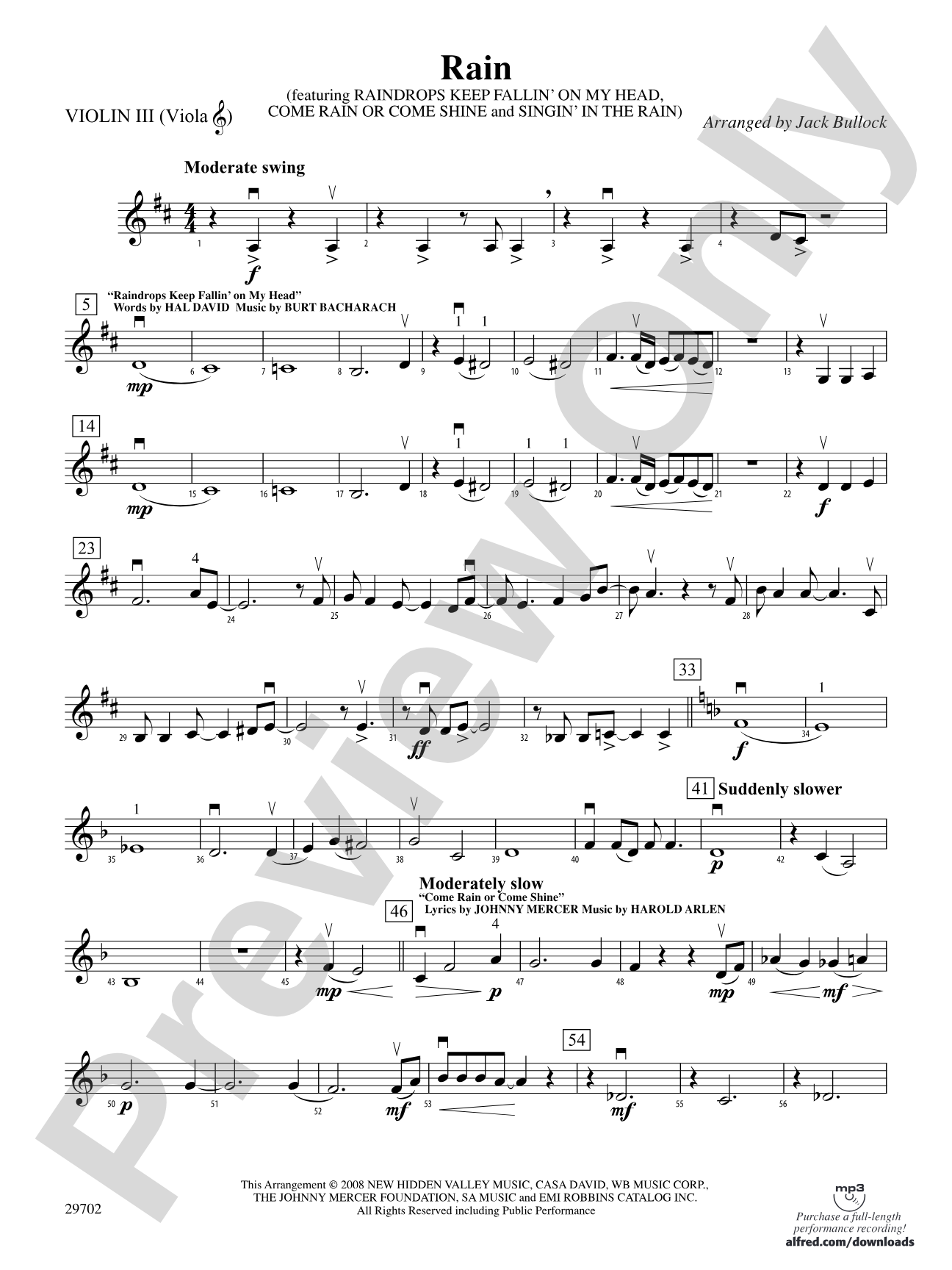 Rain: 3rd Violin (Viola [TC])