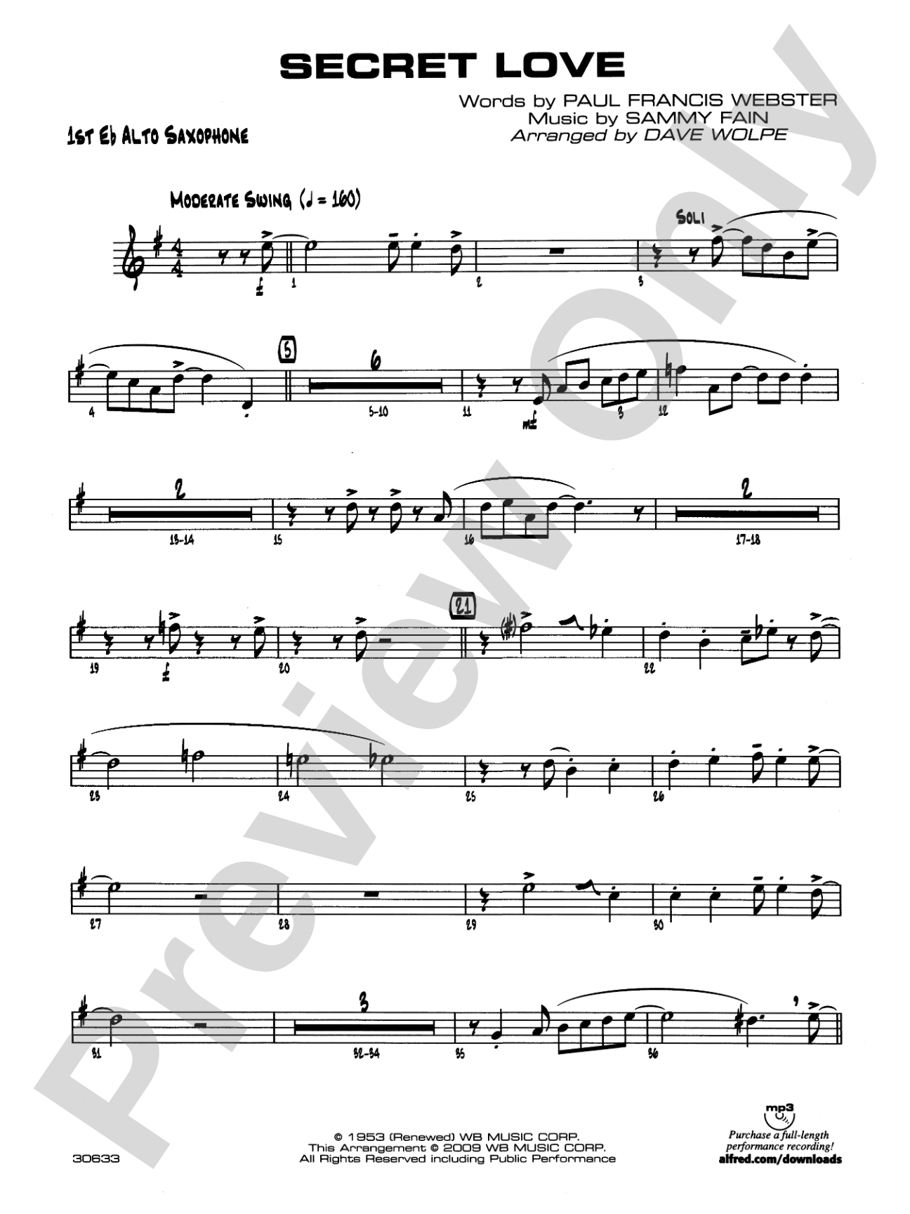 Secret Love: E-flat Alto Saxophone