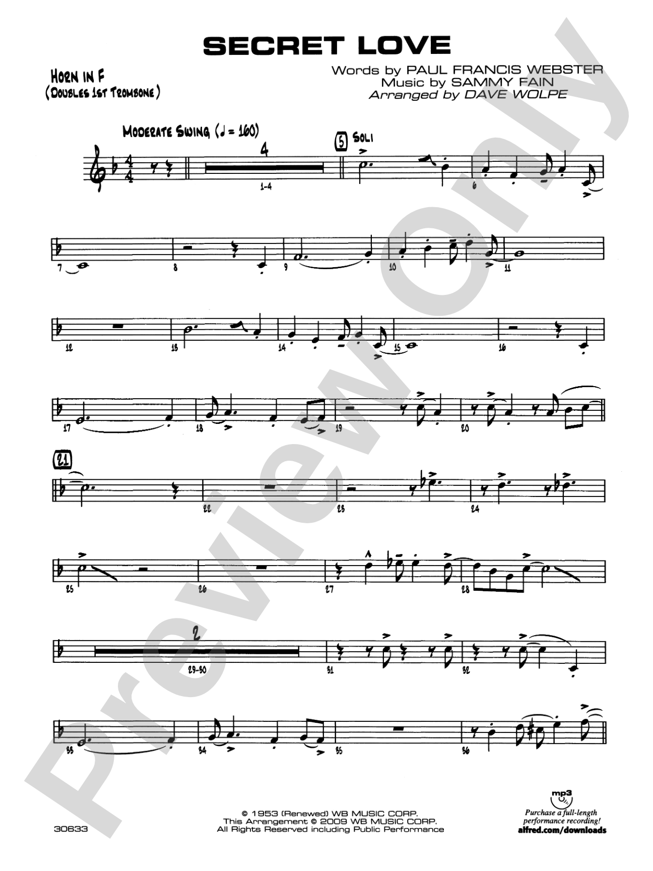 Secret Love: 1st F Horn
