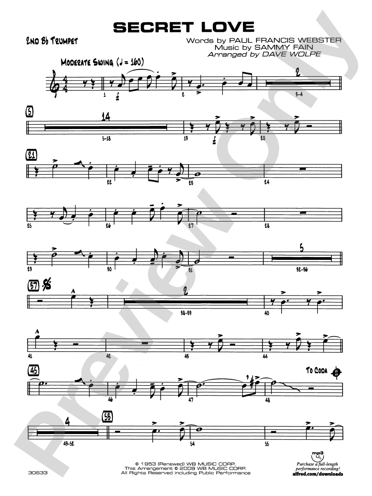 Secret Love: 2nd B-flat Trumpet