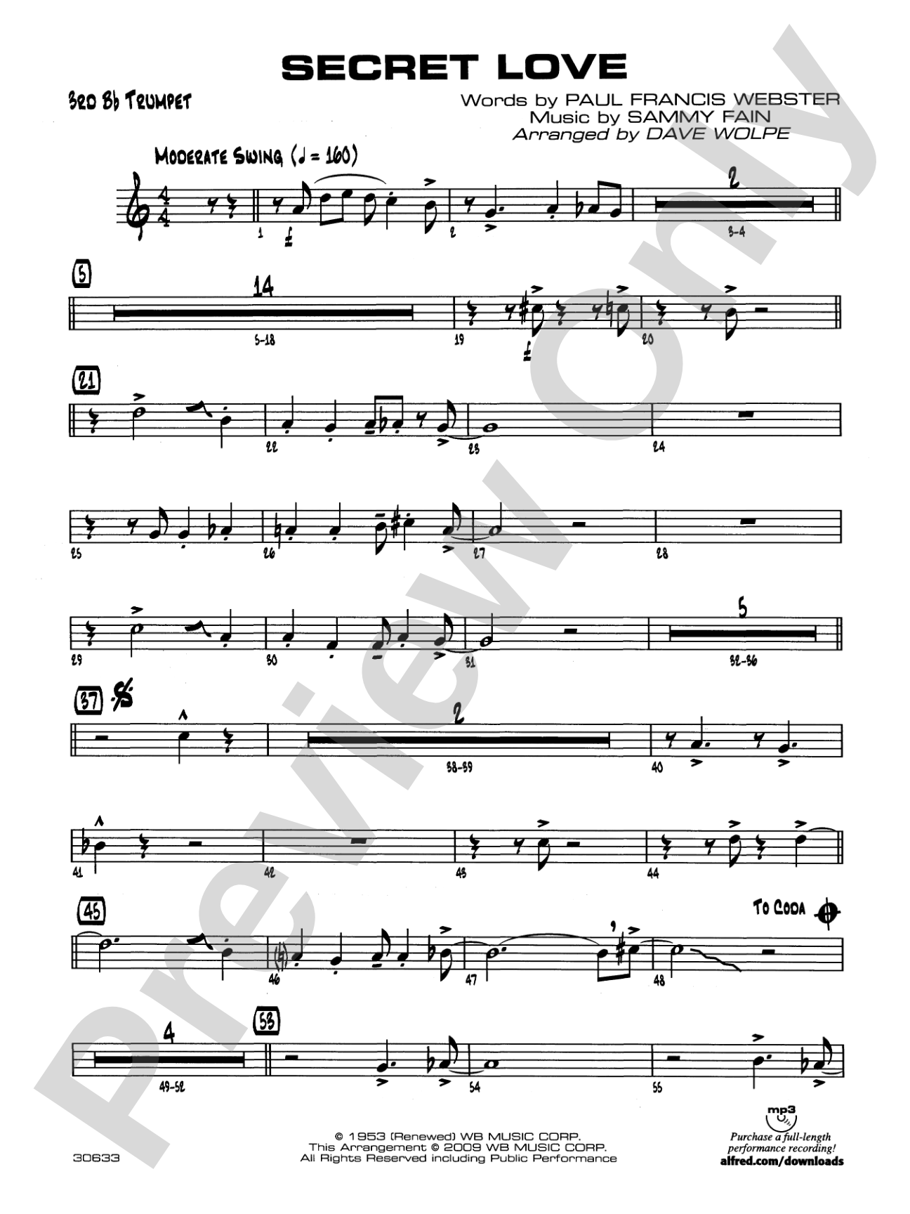 Secret Love: 3rd B-flat Trumpet