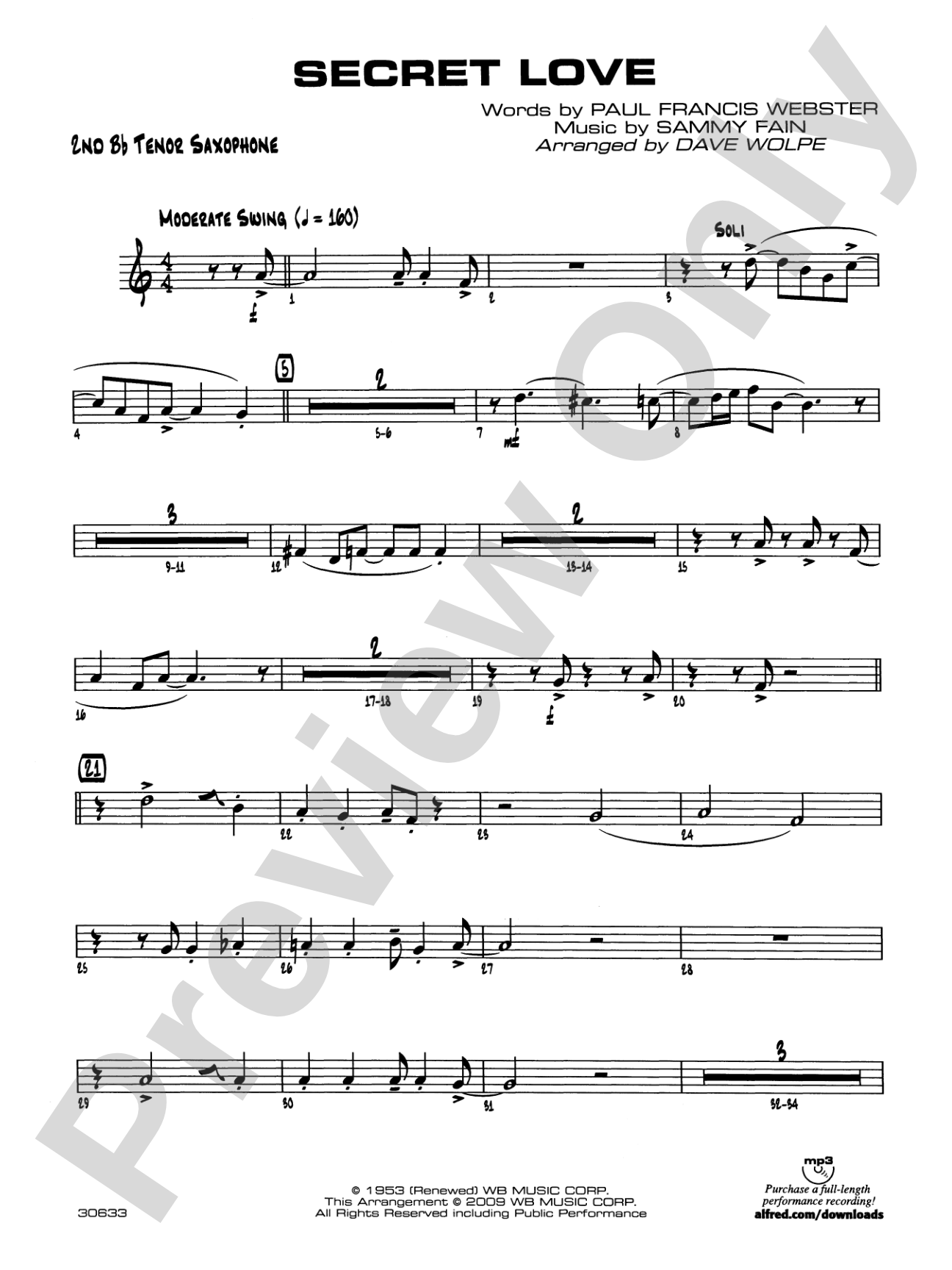 Secret Love: 2nd B-flat Tenor Saxophone