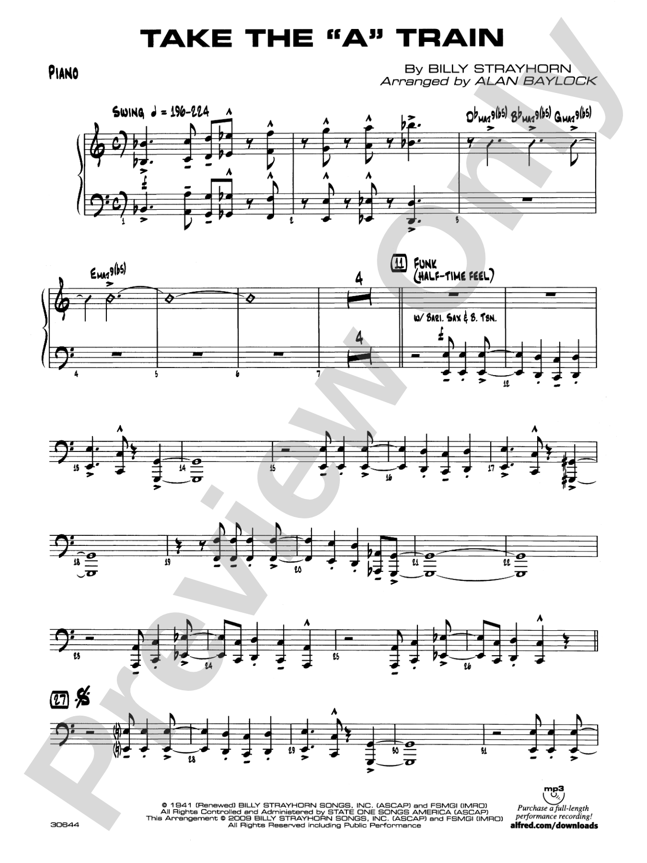 Take the "A" Train: Piano Accompaniment