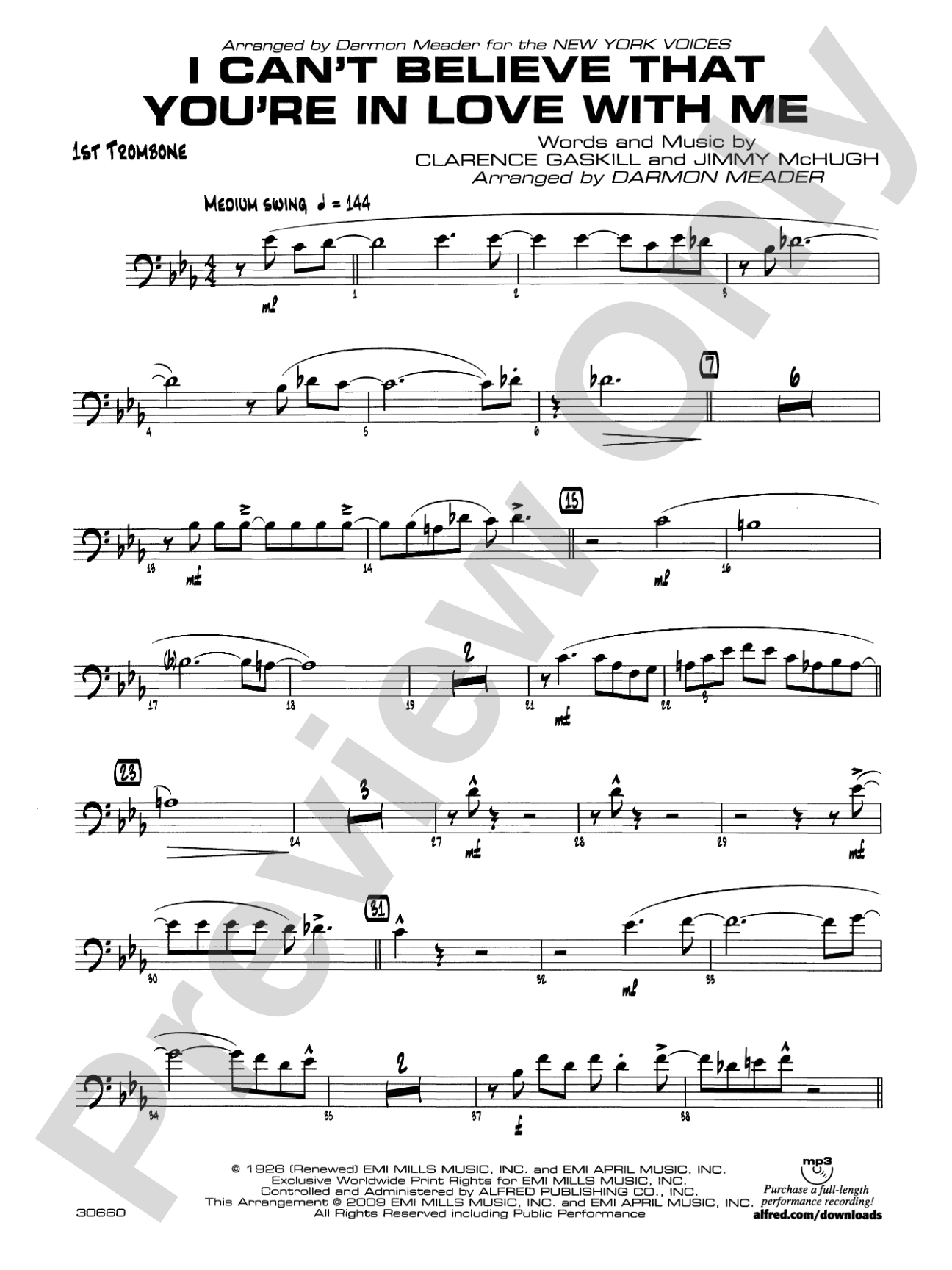 I Can't Believe That You're in Love with Me: 1st Trombone