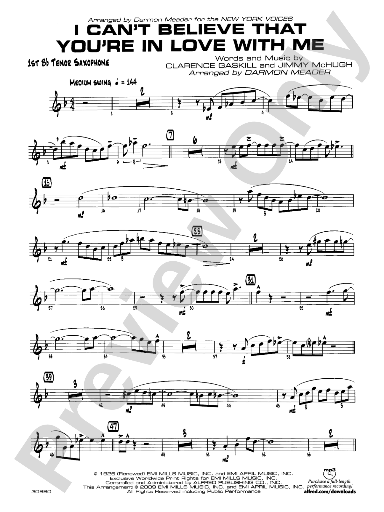 I Can't Believe That You're in Love with Me: B-flat Tenor Saxophone