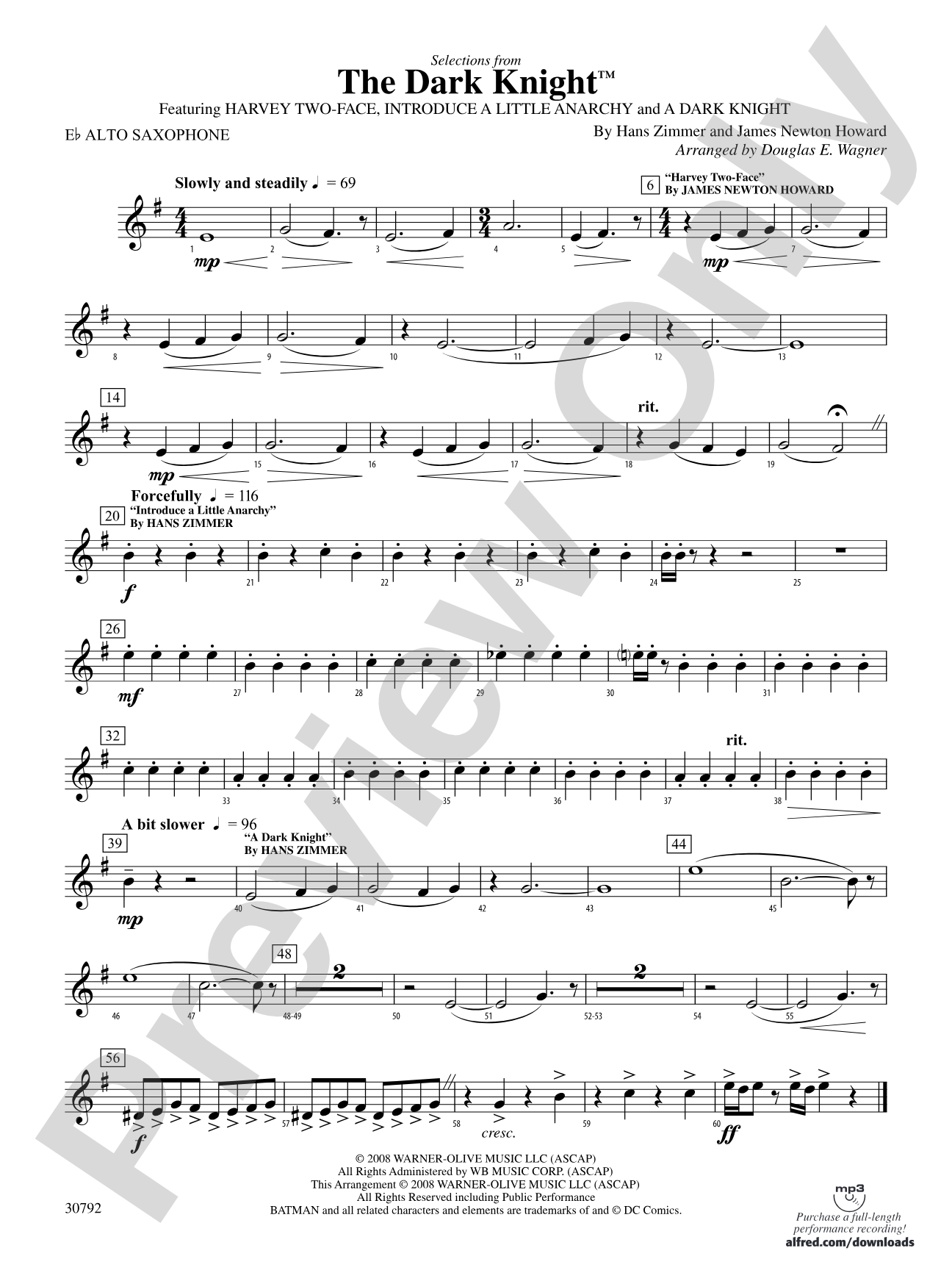The Dark Knight, Selections from: E-flat Alto Saxophone