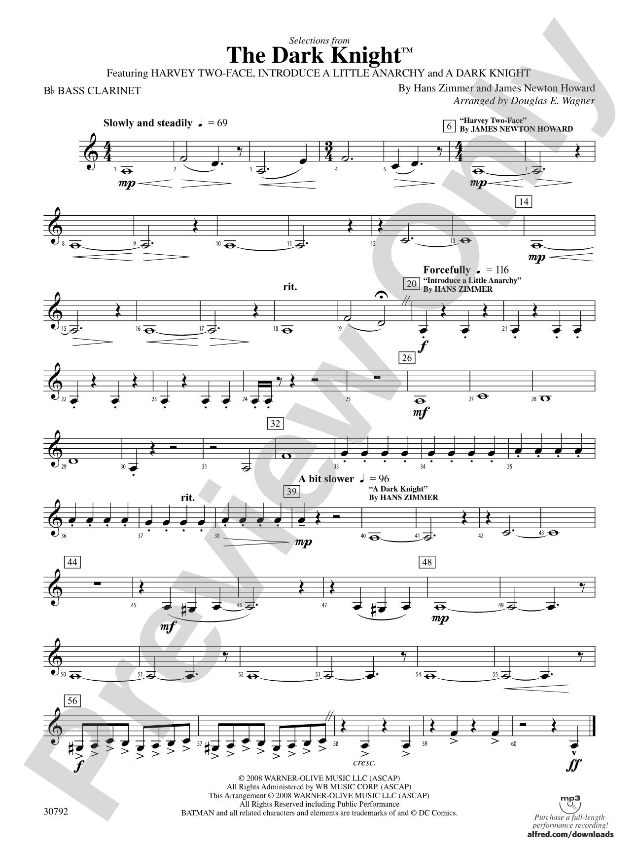 The Dark Knight, Selections from: B-flat Bass Clarinet