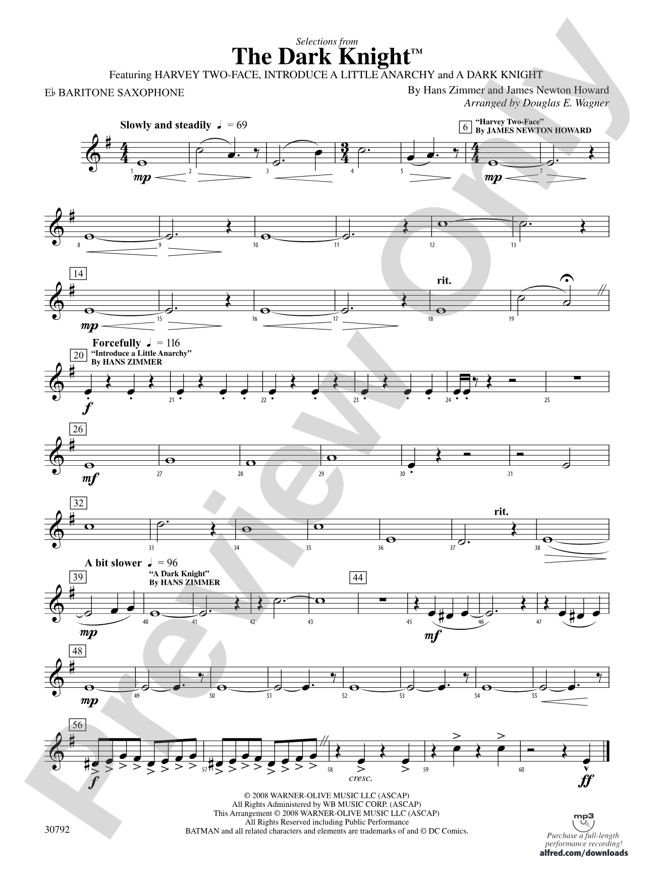 The Dark Knight, Selections from: E-flat Baritone Saxophone