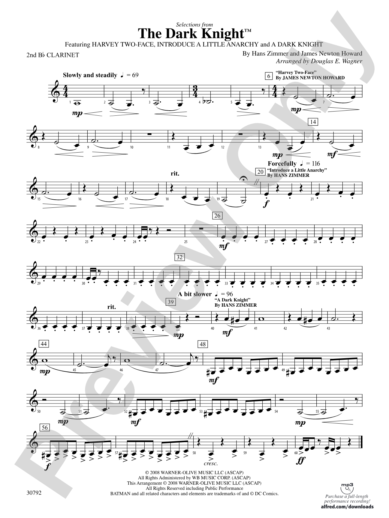 The Dark Knight, Selections from: 2nd B-flat Clarinet