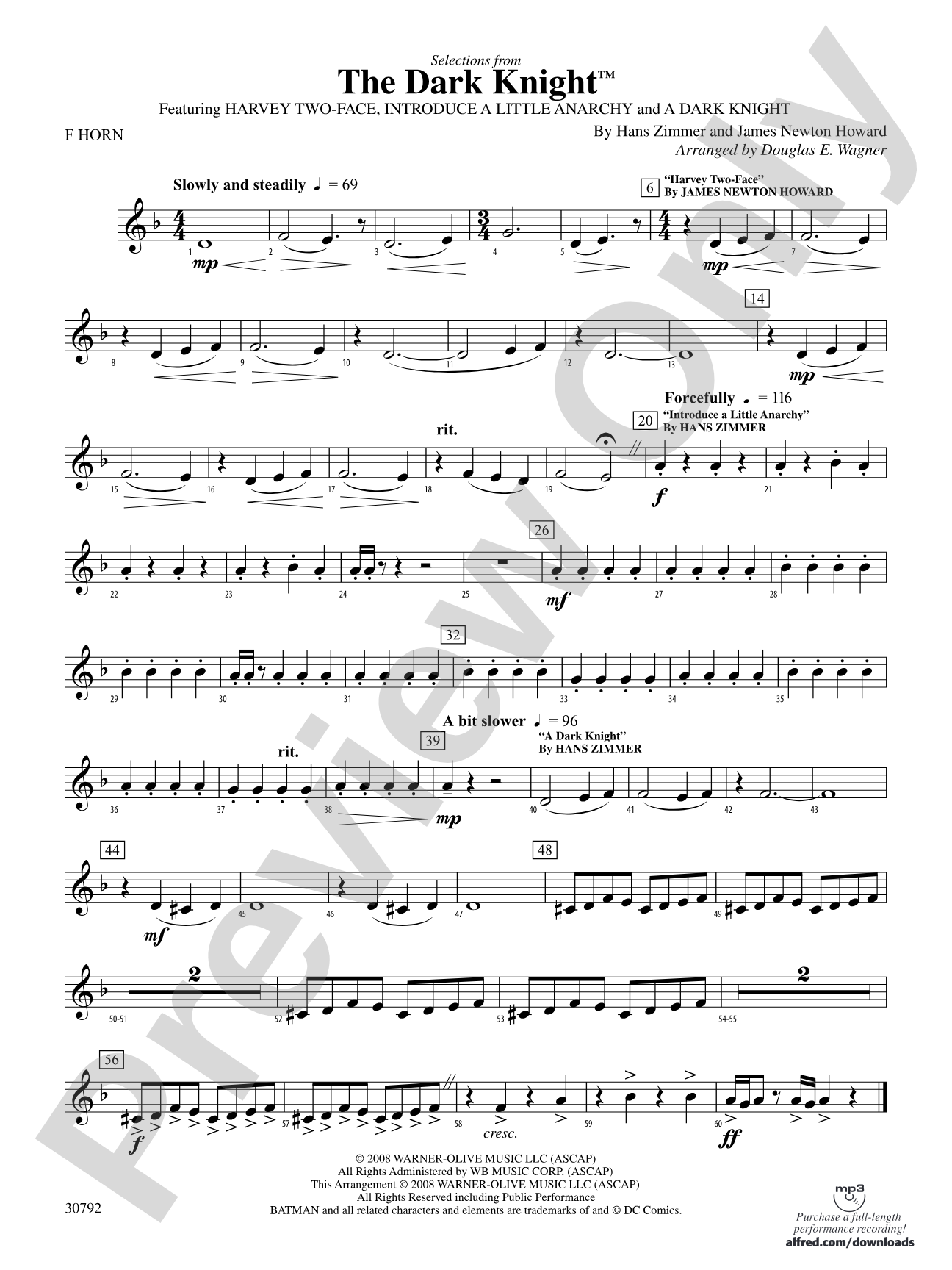 The Dark Knight, Selections from: 1st F Horn