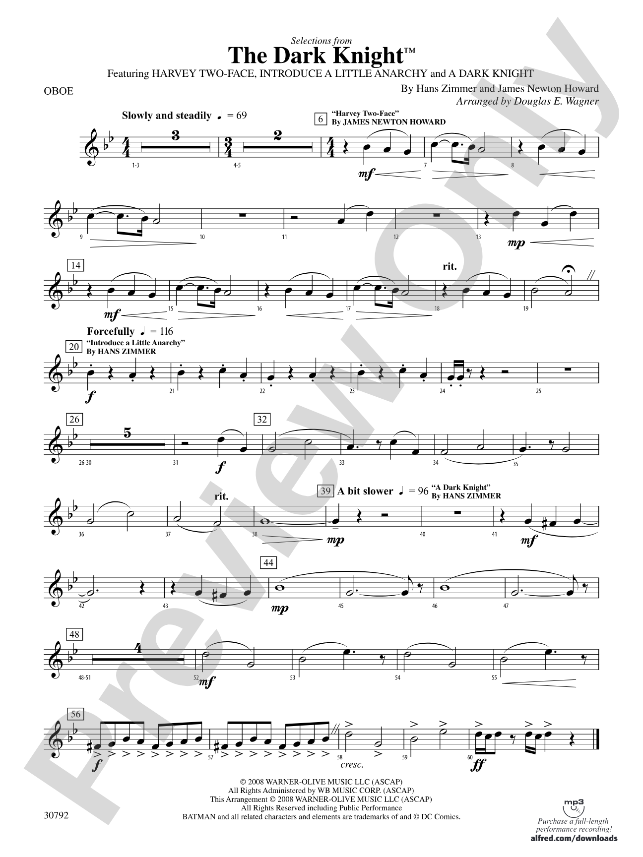 The Dark Knight, Selections from: Oboe