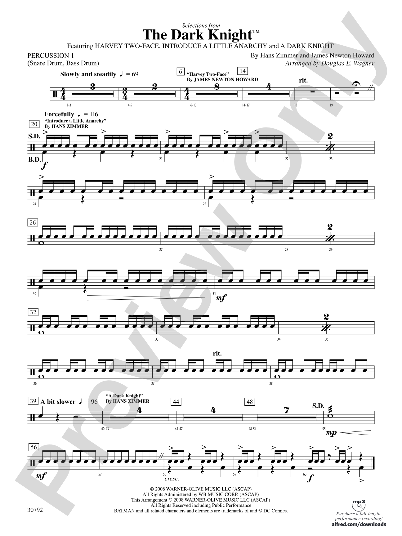 The Dark Knight, Selections from: 1st Percussion