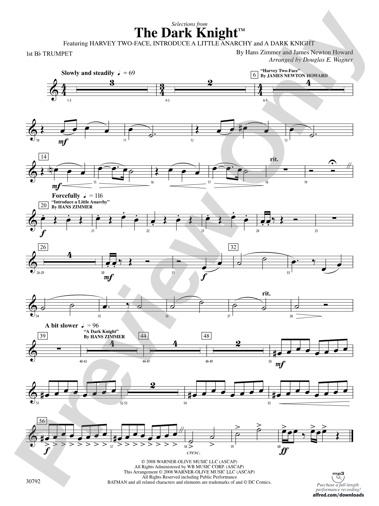 The Dark Knight, Selections from: 1st B-flat Trumpet