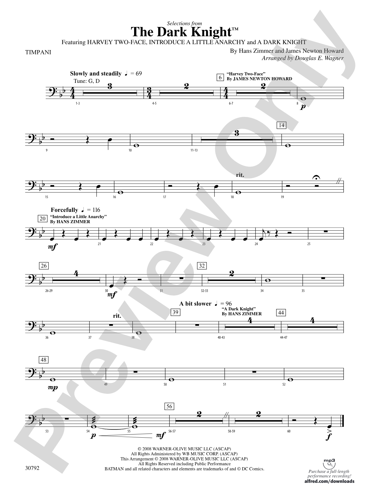 The Dark Knight, Selections from: Timpani