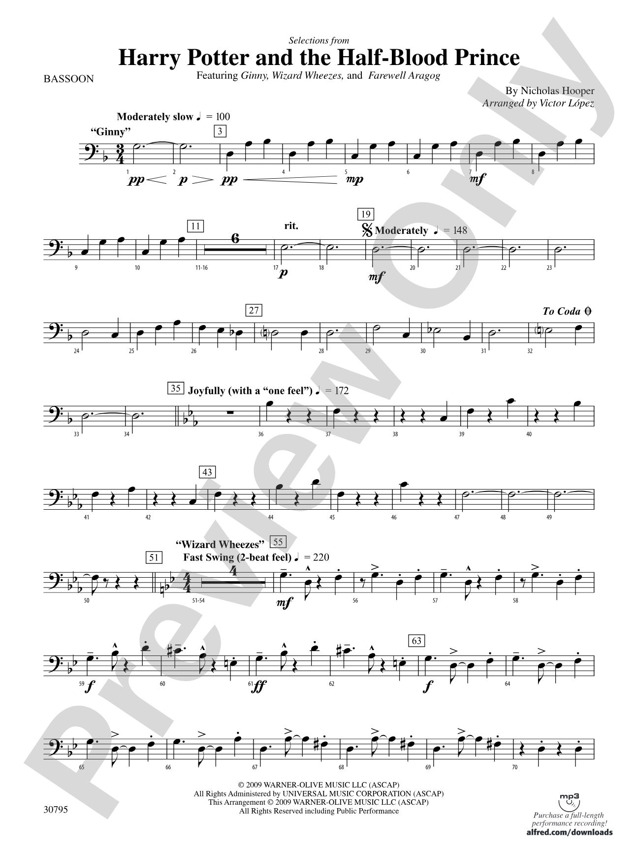 Harry Potter and the Half-Blood Prince, Selections from: Bassoon