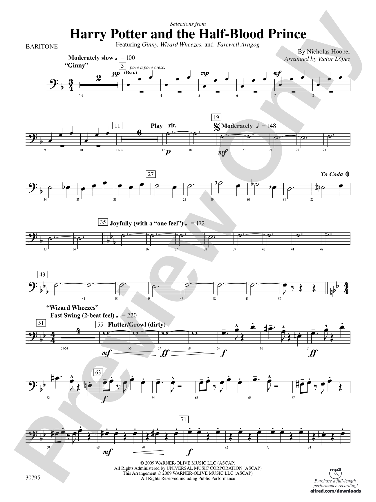 Harry Potter and the Half-Blood Prince, Selections from: Baritone B.C.