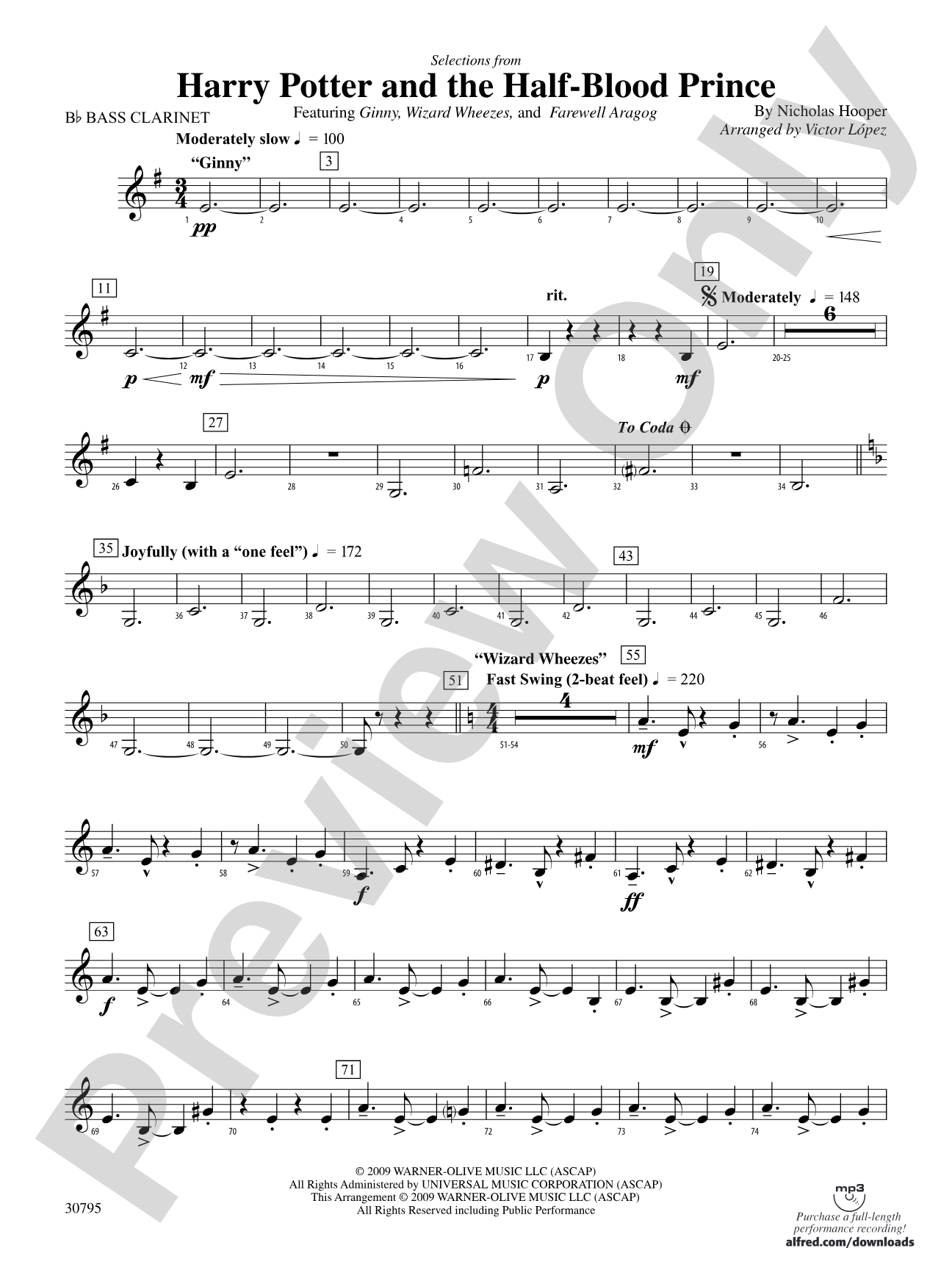 Harry Potter and the Half-Blood Prince, Selections from: B-flat Bass Clarinet