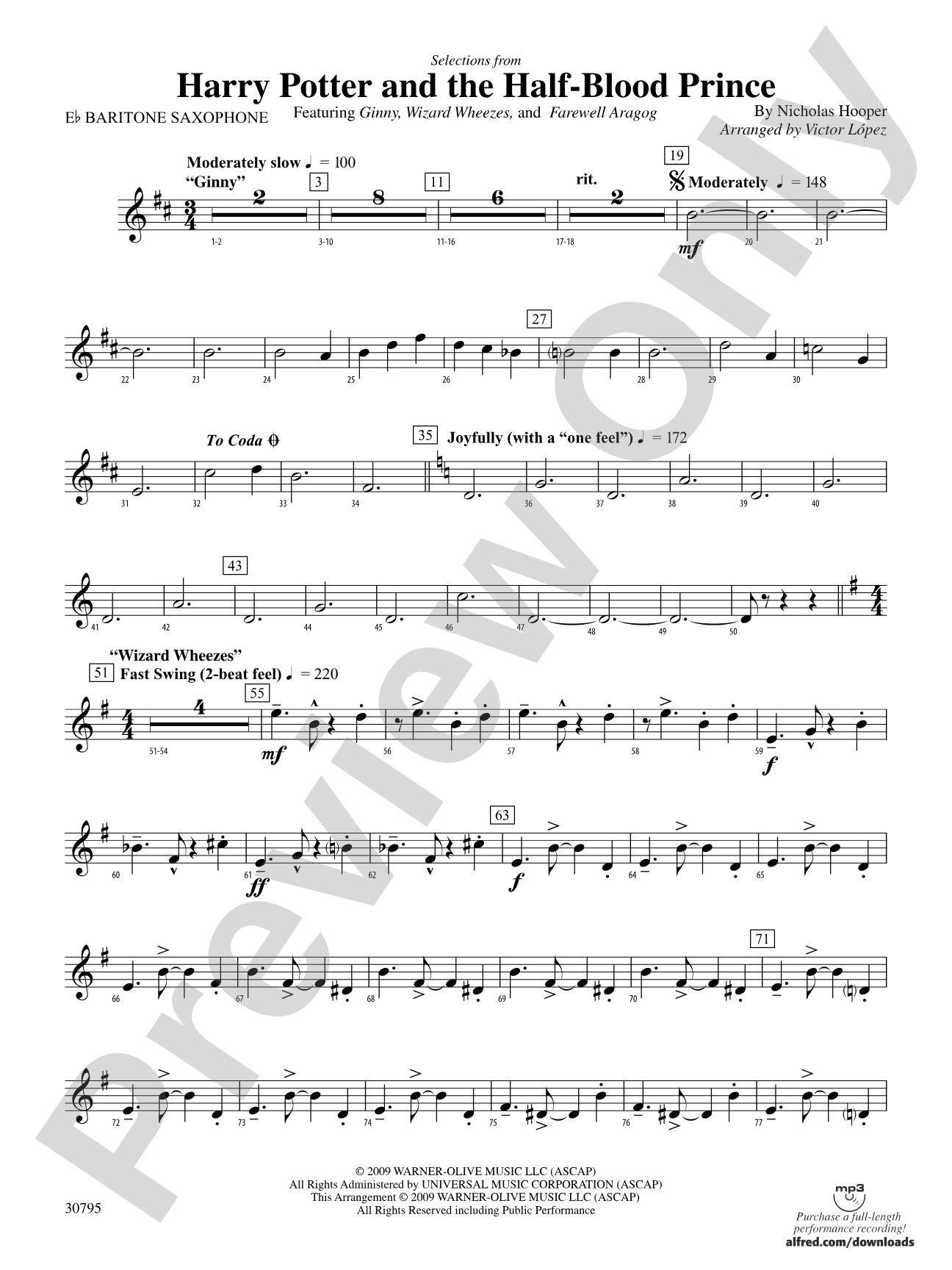 Harry Potter and the Half-Blood Prince, Selections from: E-flat Baritone Saxophone