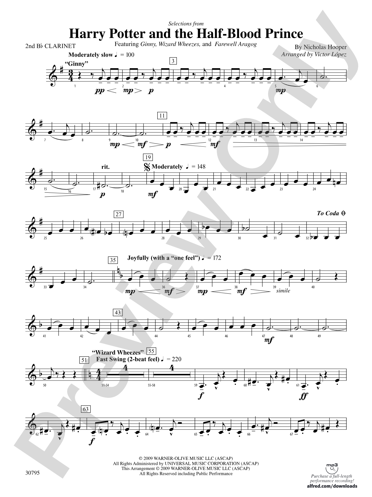 Harry Potter and the Half-Blood Prince, Selections from: 2nd B-flat Clarinet