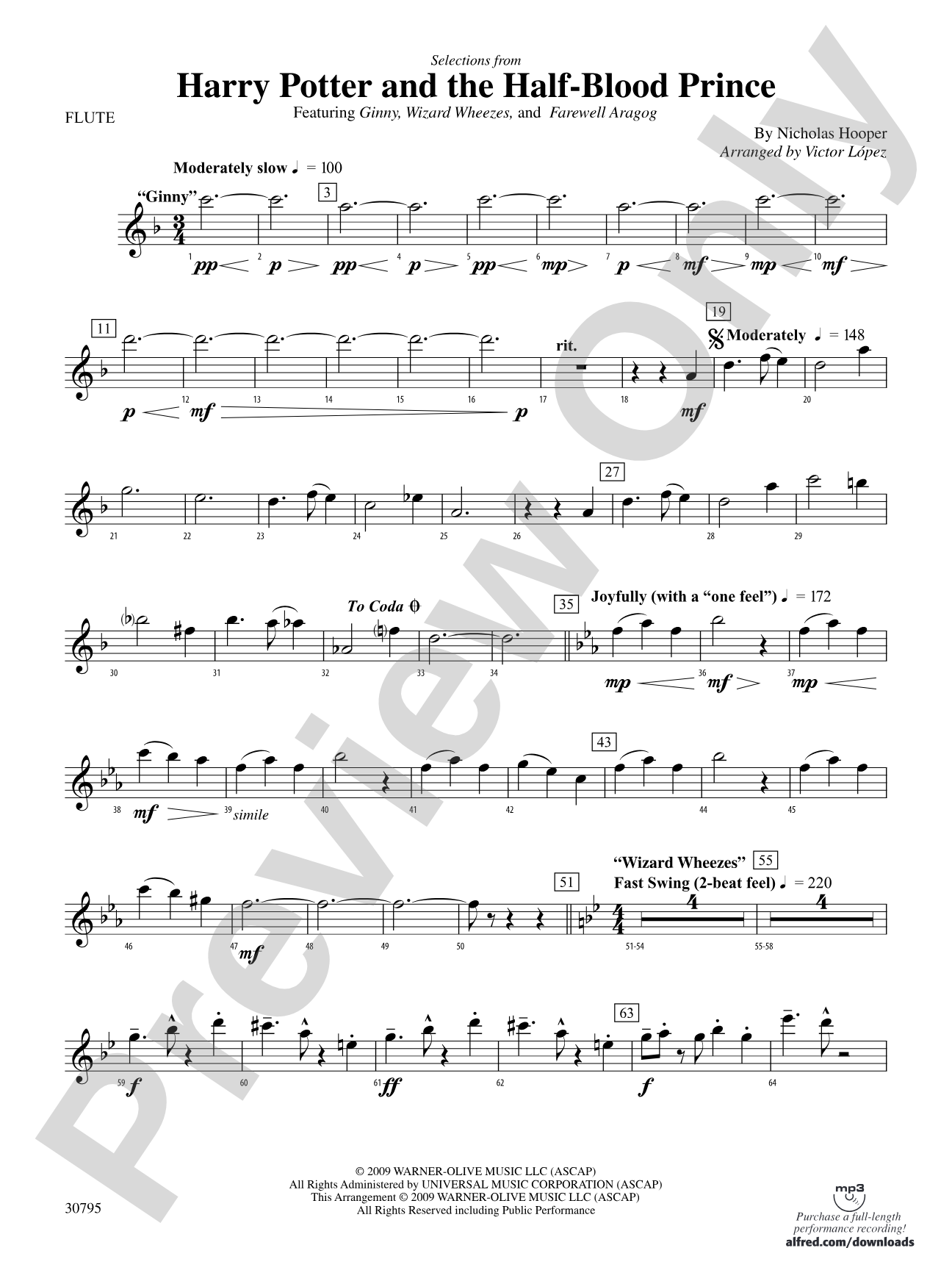 Harry Potter and the Half-Blood Prince, Selections from: Flute