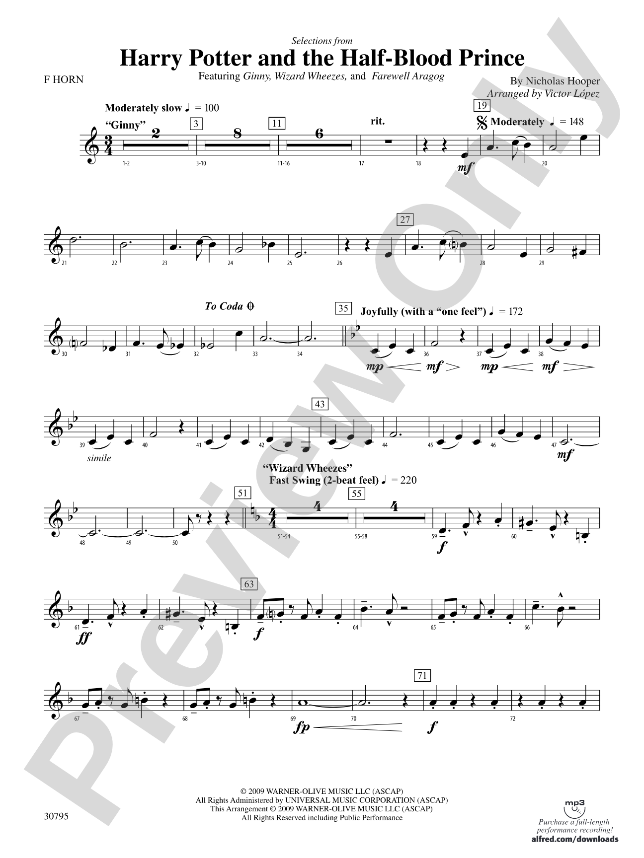 Harry Potter and the Half-Blood Prince, Selections from: 1st F Horn