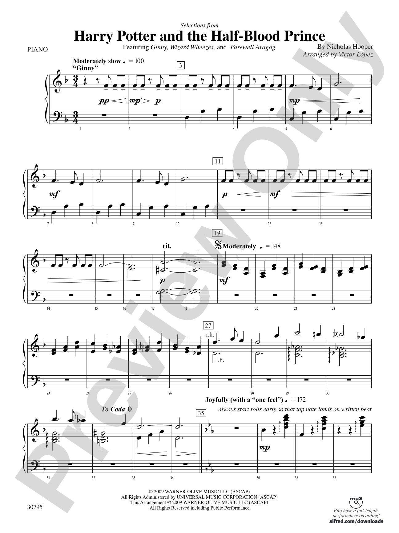 Harry Potter and the Half-Blood Prince, Selections from: Piano Accompaniment
