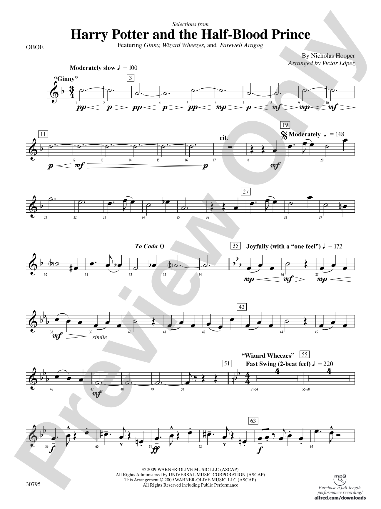 Harry Potter and the Half-Blood Prince, Selections from: Oboe