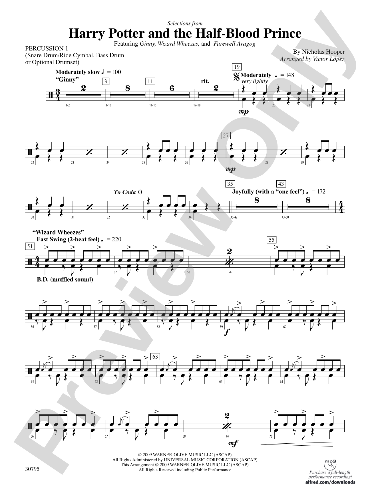 Harry Potter and the Half-Blood Prince, Selections from: 1st Percussion