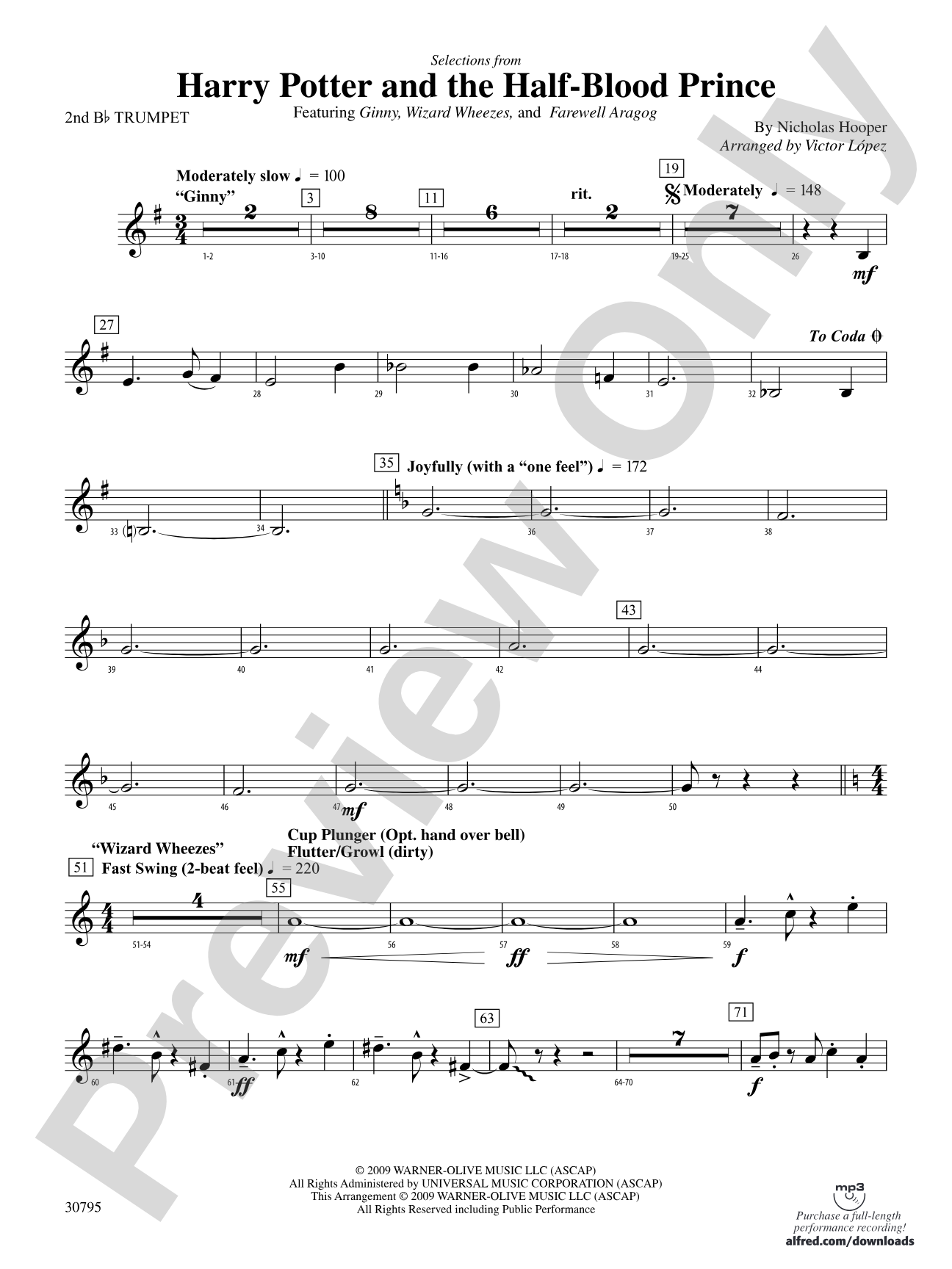 Harry Potter and the Half-Blood Prince, Selections from: 2nd B-flat Trumpet