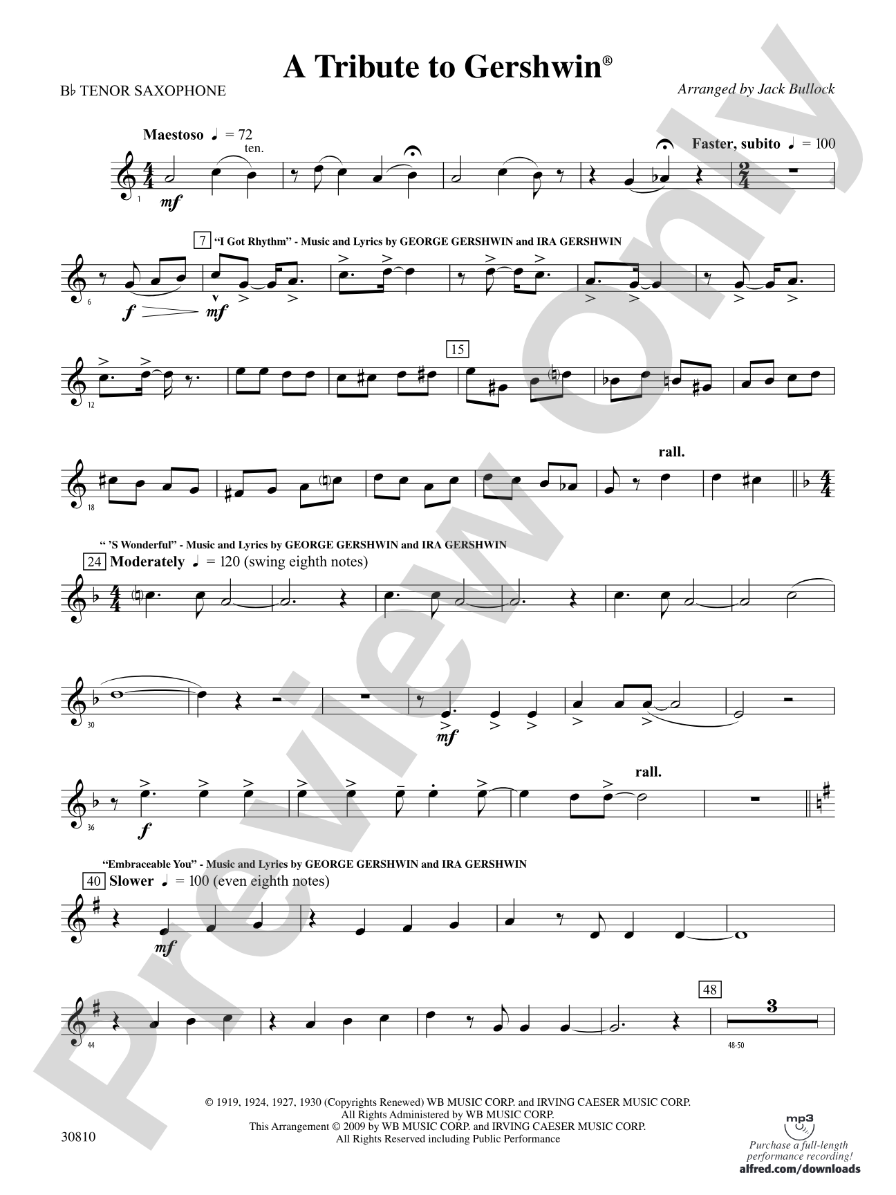 A Tribute to Gershwin: B-flat Tenor Saxophone