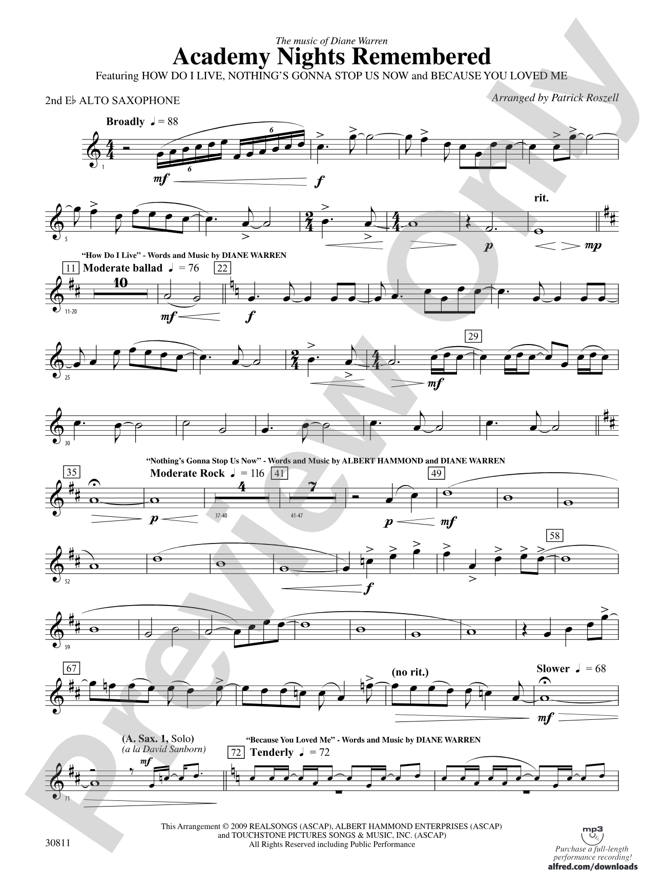 Academy Nights Remembered (The Music of Diane Warren): 2nd E-flat Alto Saxophone