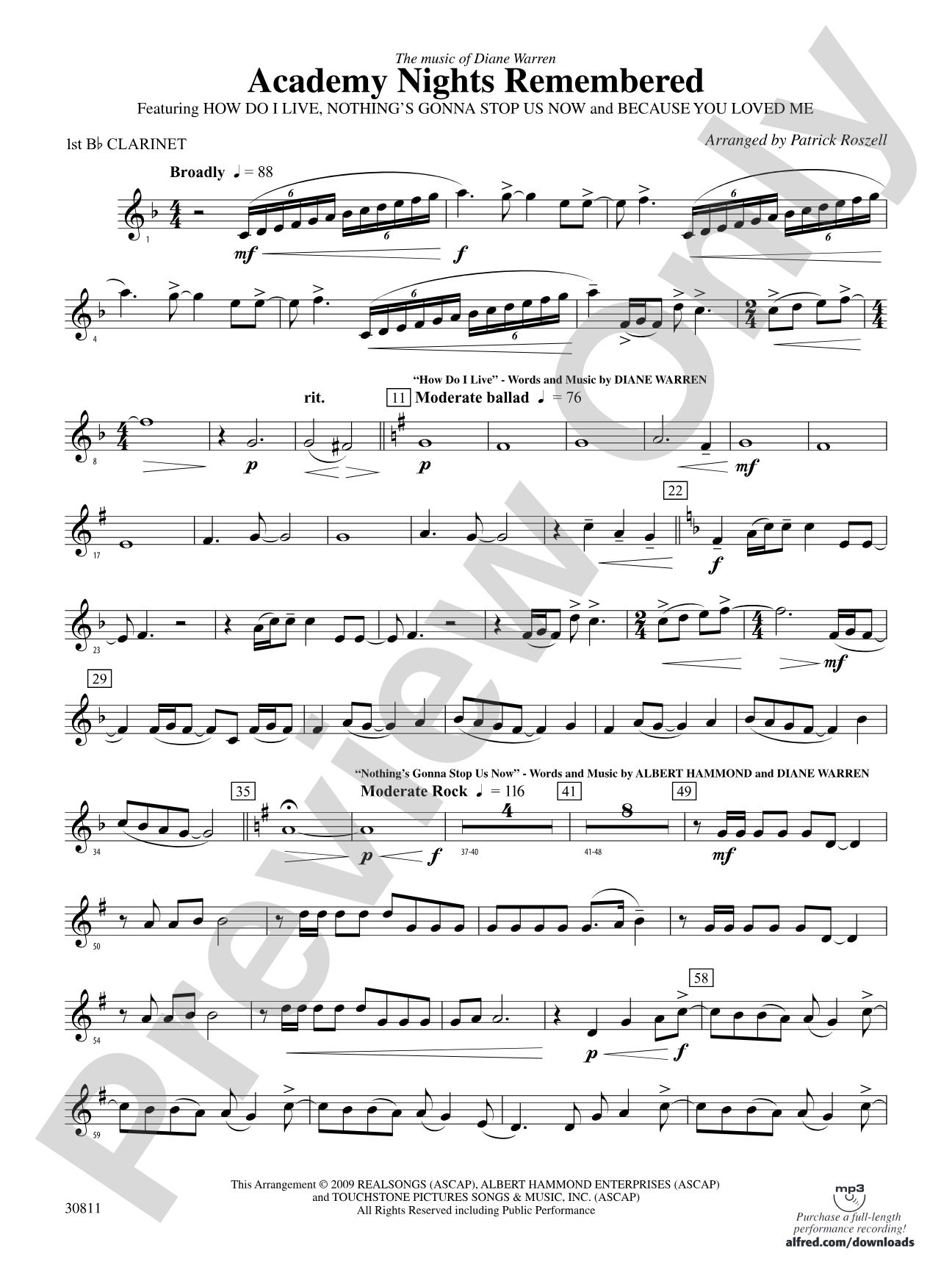 Academy Nights Remembered (The Music of Diane Warren): 1st B-flat Clarinet