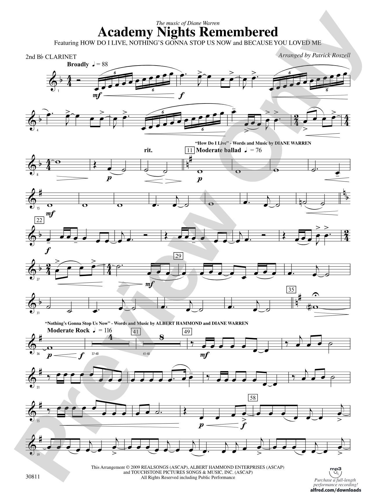 Academy Nights Remembered (The Music of Diane Warren): 2nd B-flat Clarinet