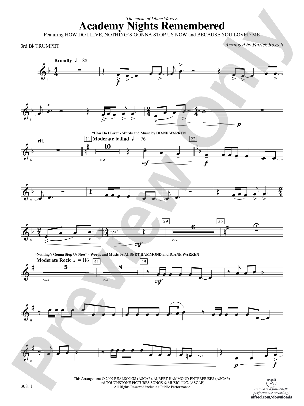 Academy Nights Remembered (The Music of Diane Warren): 3rd B-flat Trumpet