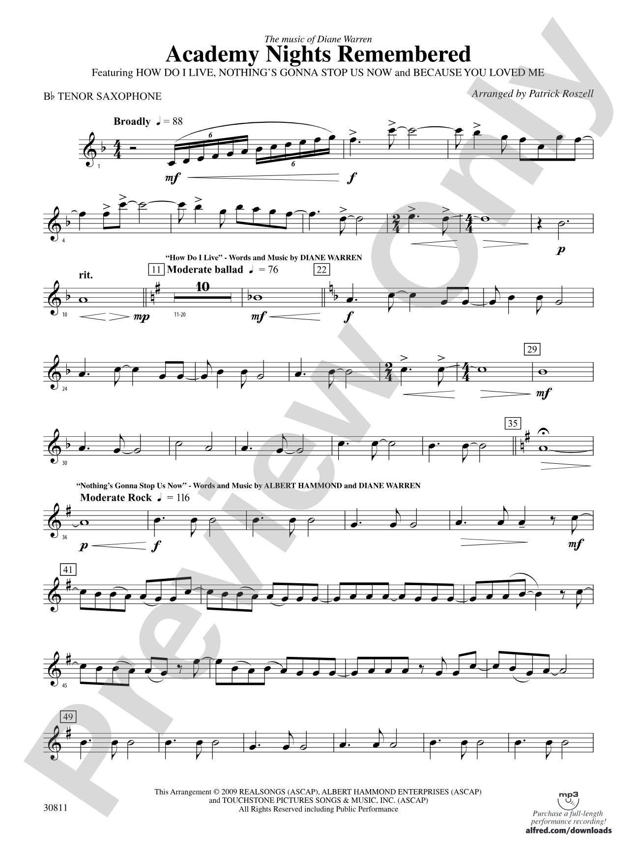Academy Nights Remembered (The Music of Diane Warren): B-flat Tenor Saxophone