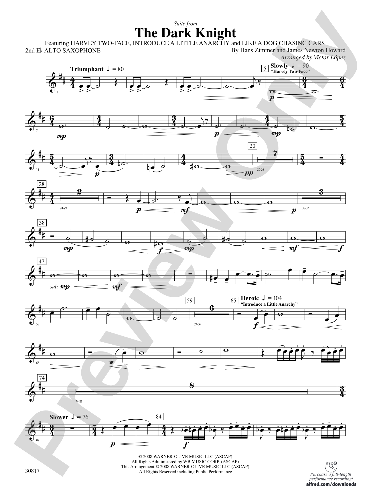 The Dark Knight, Suite from: 2nd E-flat Alto Saxophone