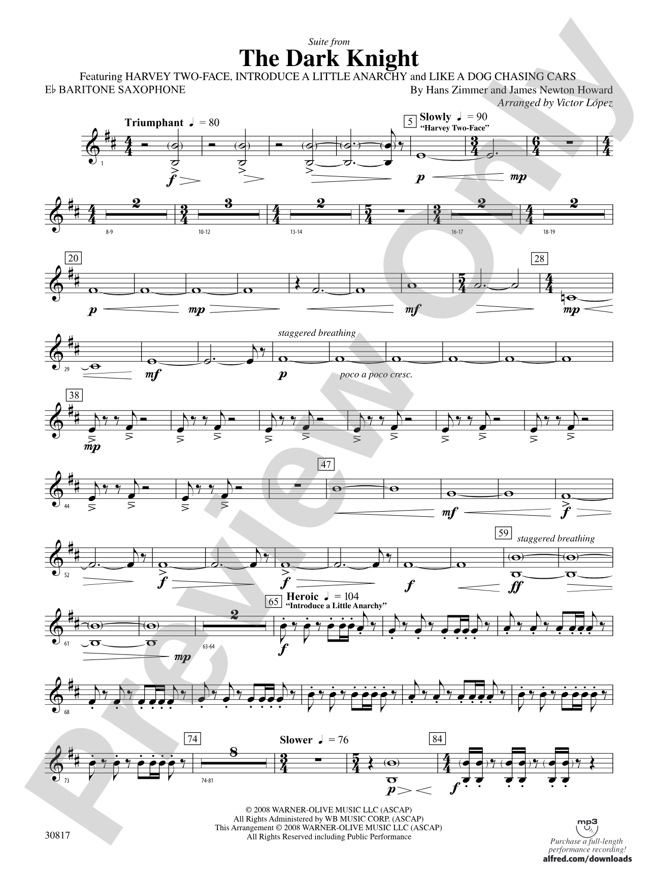 The Dark Knight, Suite from: E-flat Baritone Saxophone