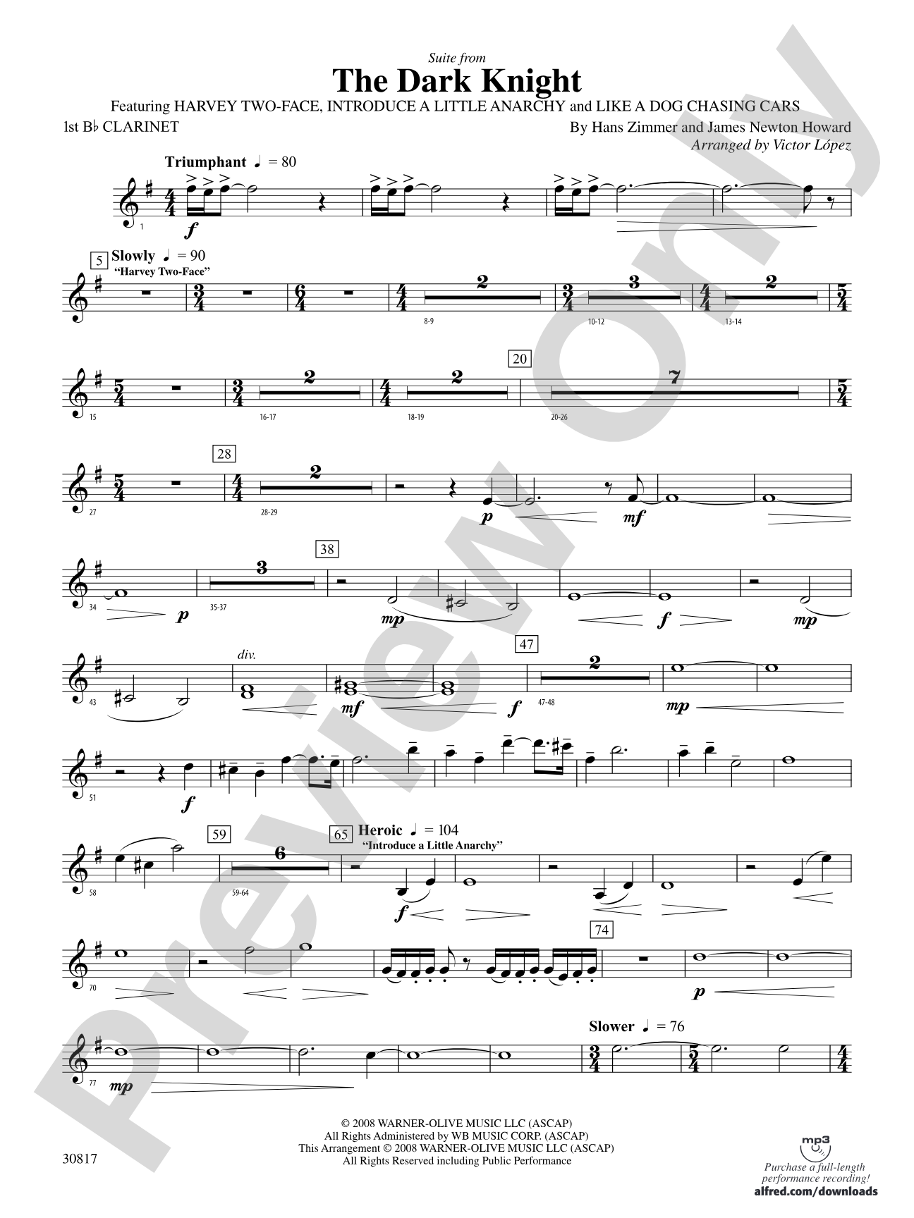 The Dark Knight, Suite from: 1st B-flat Clarinet