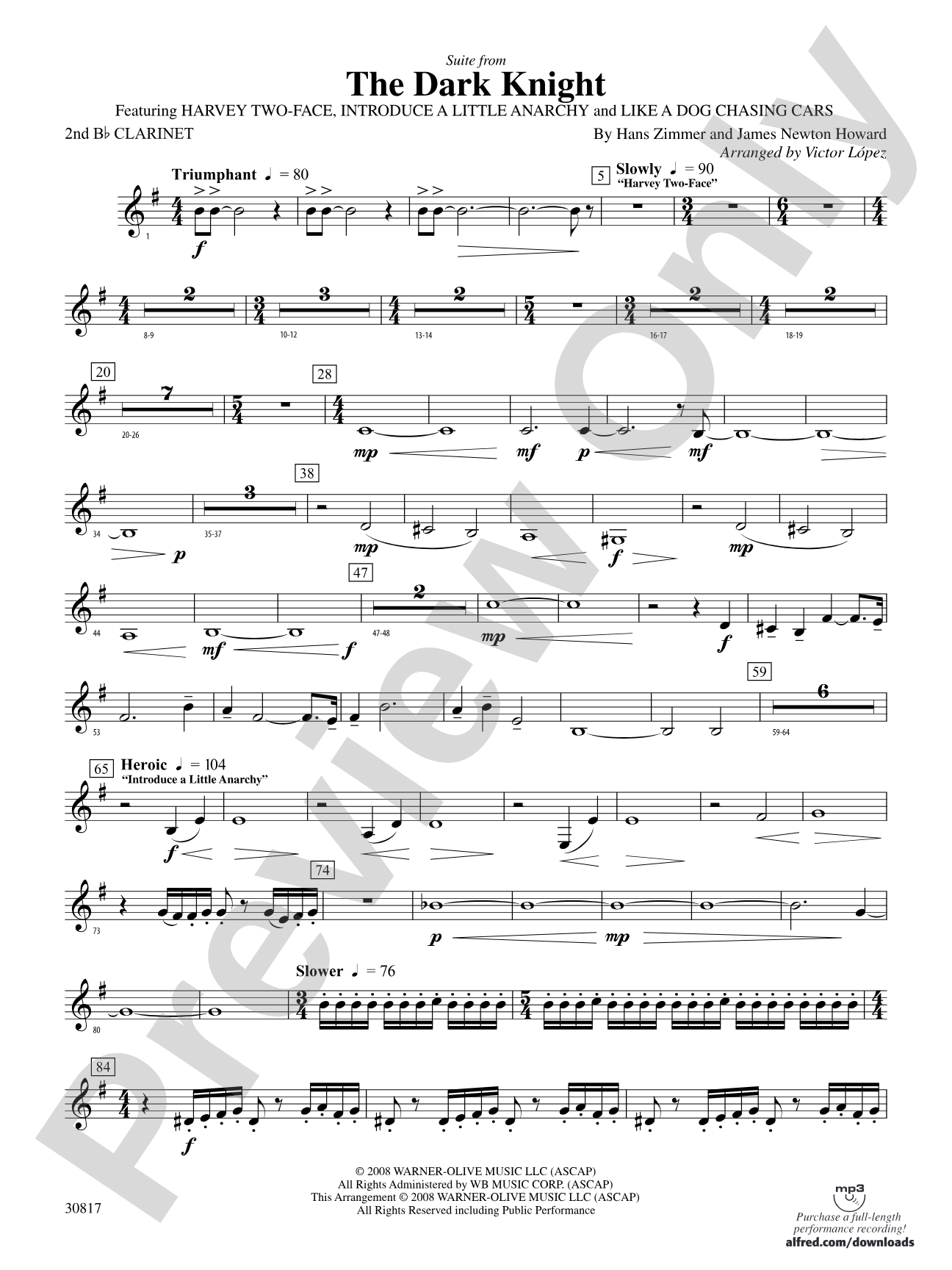 The Dark Knight, Suite from: 2nd B-flat Clarinet