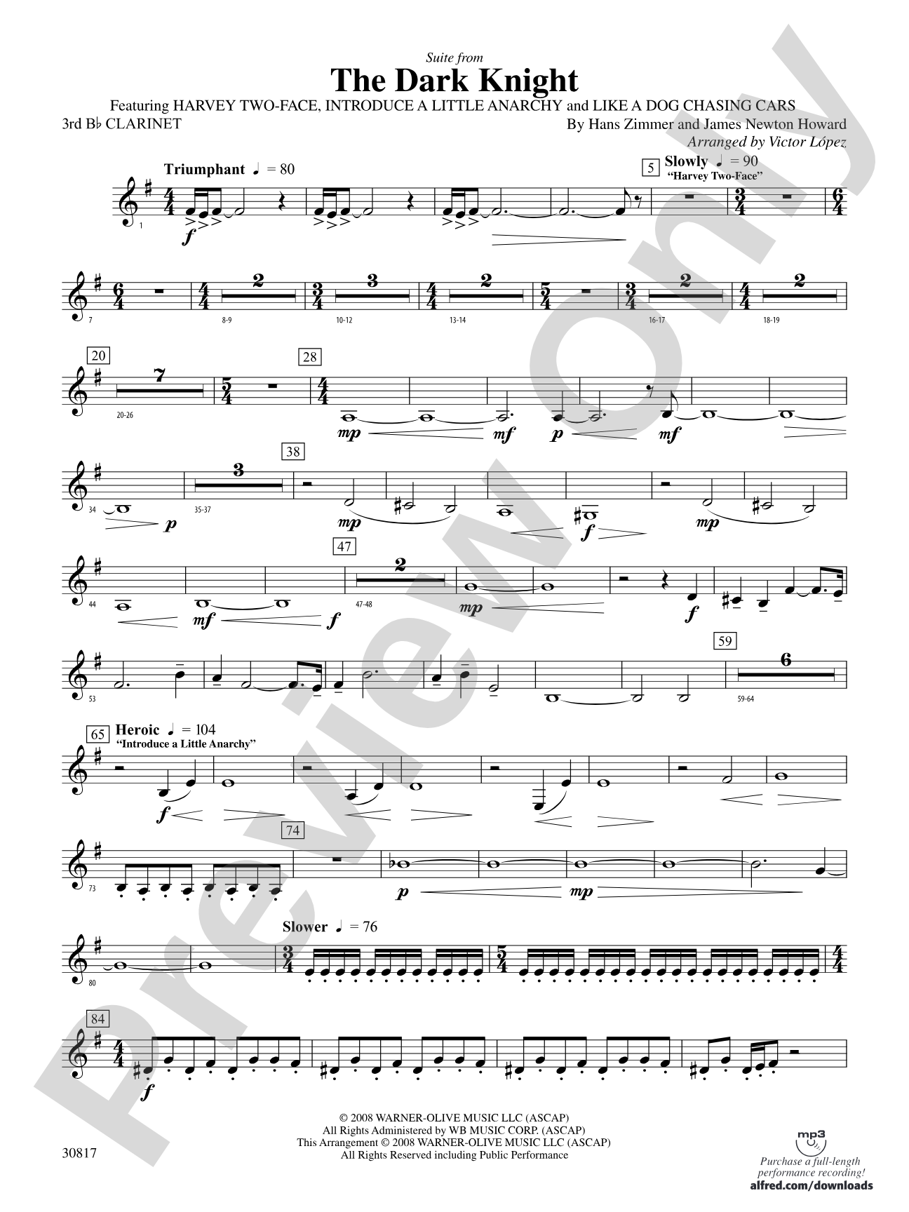The Dark Knight, Suite from: 3rd B-flat Clarinet