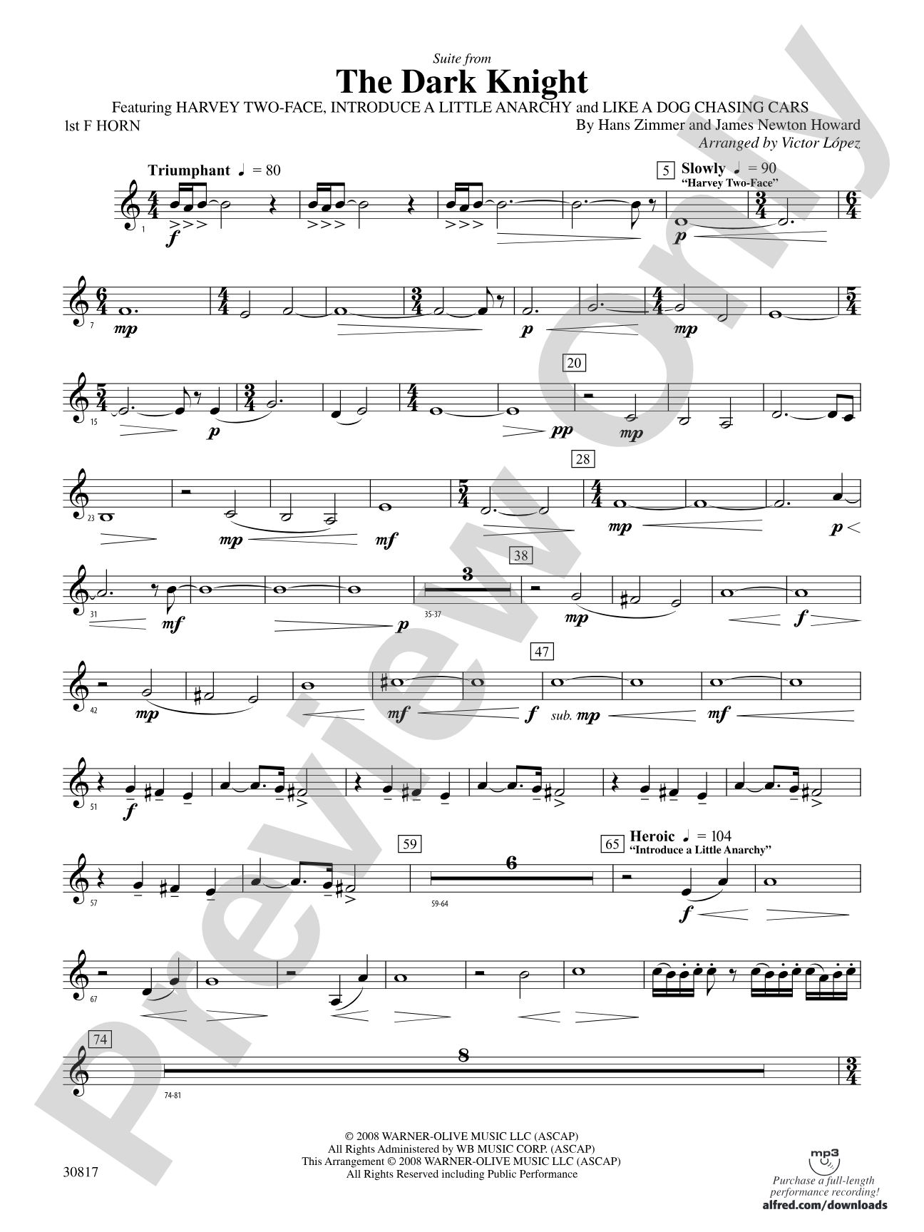 The Dark Knight, Suite from: 1st F Horn