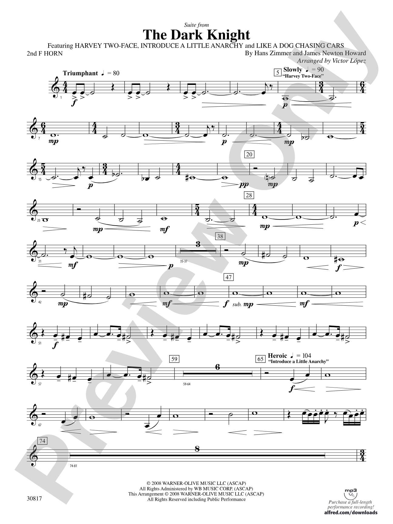 The Dark Knight, Suite from: 2nd F Horn