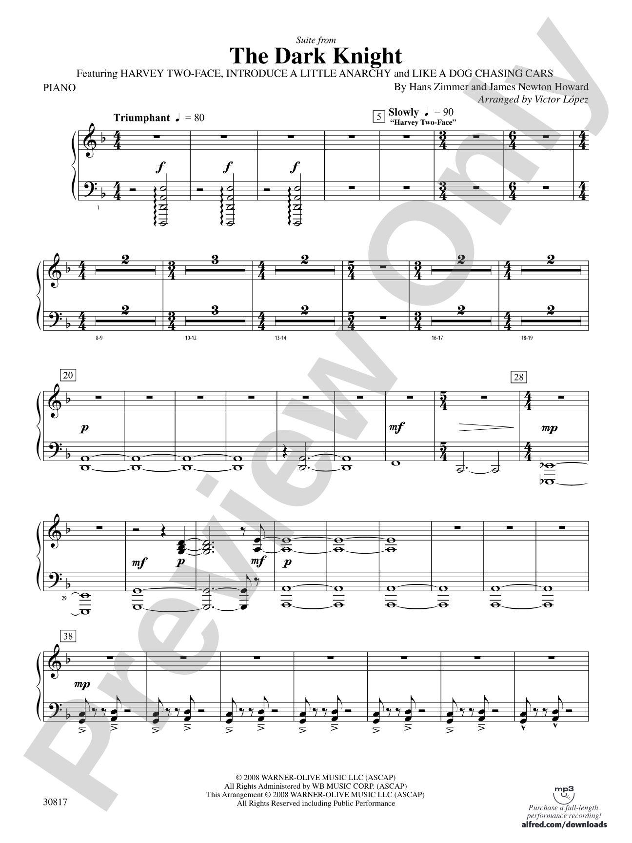 The Dark Knight, Suite from: Piano Accompaniment