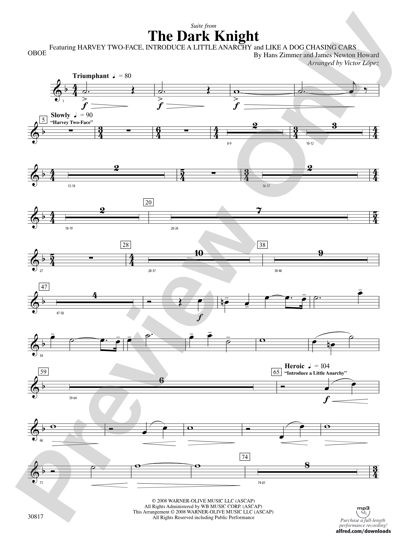 The Dark Knight, Suite from: Oboe