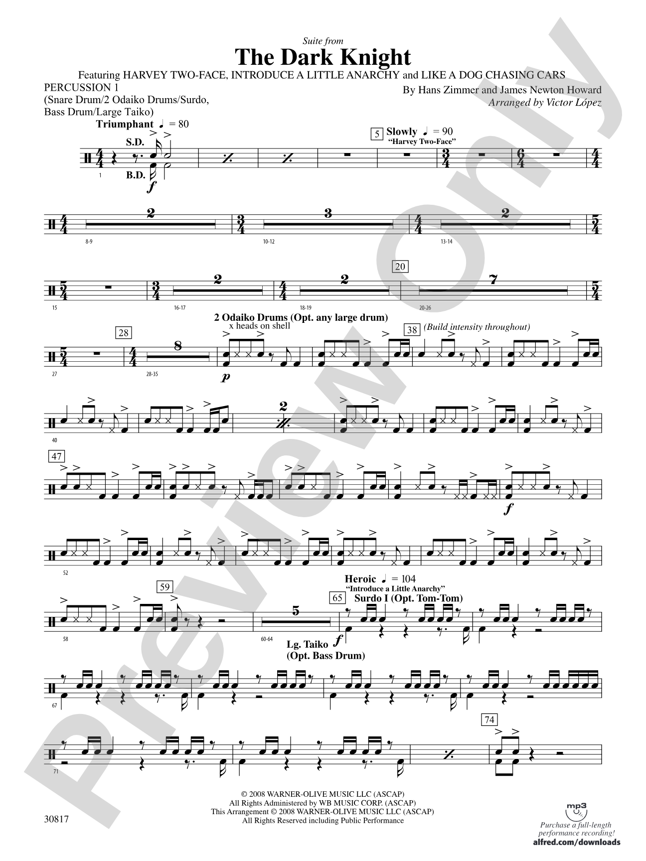 The Dark Knight, Suite from: 1st Percussion