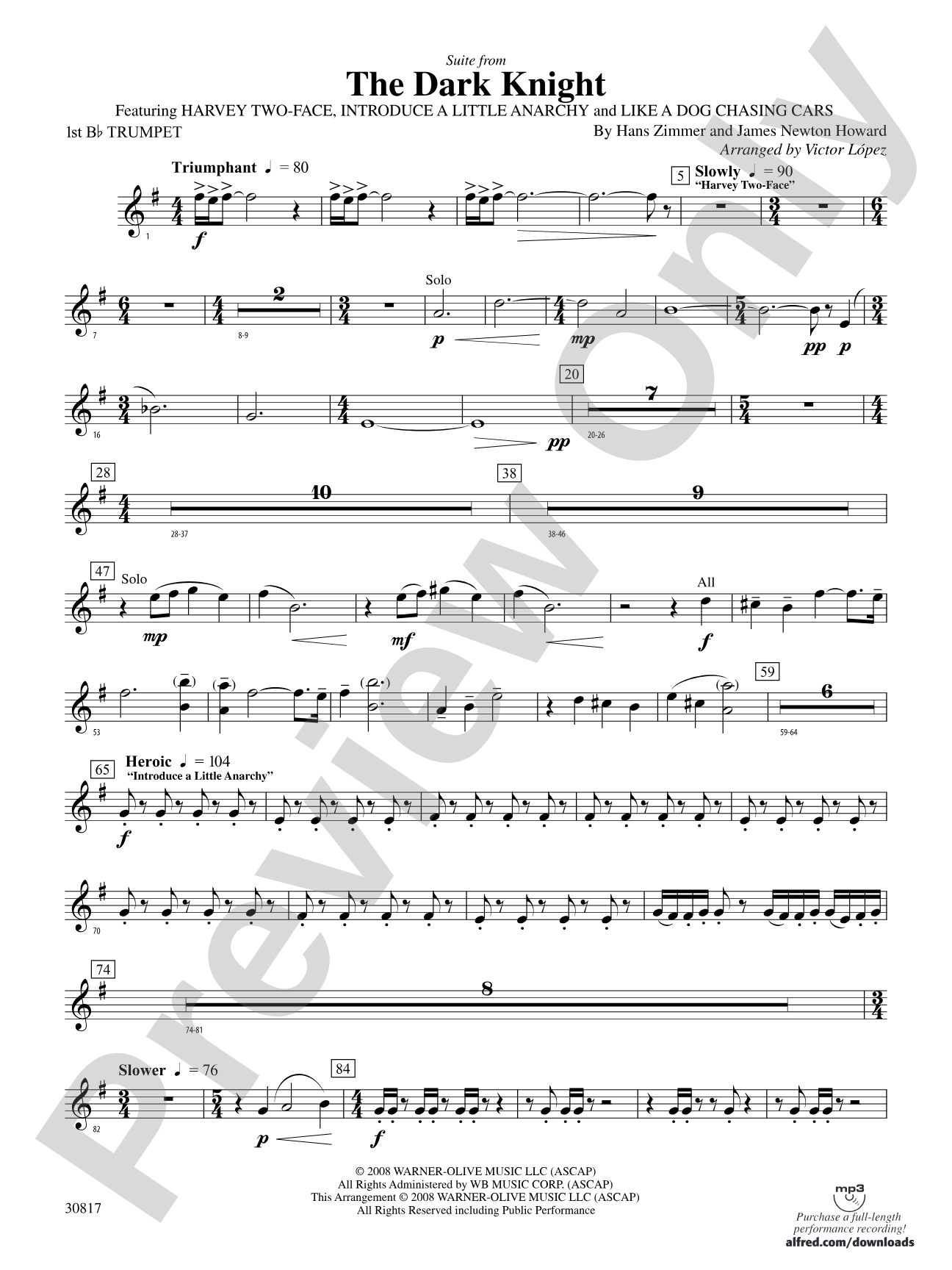 The Dark Knight, Suite from: 1st B-flat Trumpet