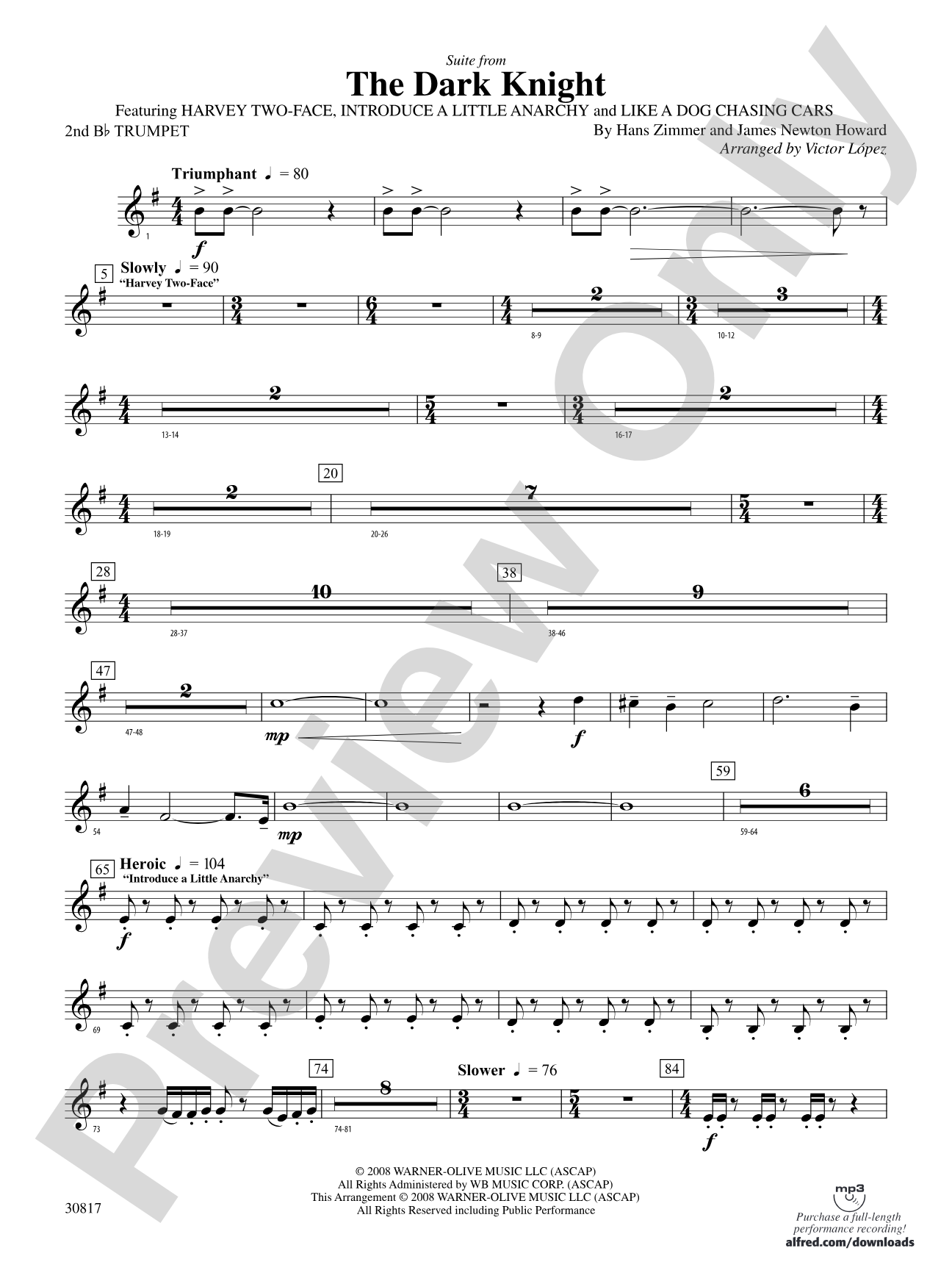 The Dark Knight, Suite from: 2nd B-flat Trumpet
