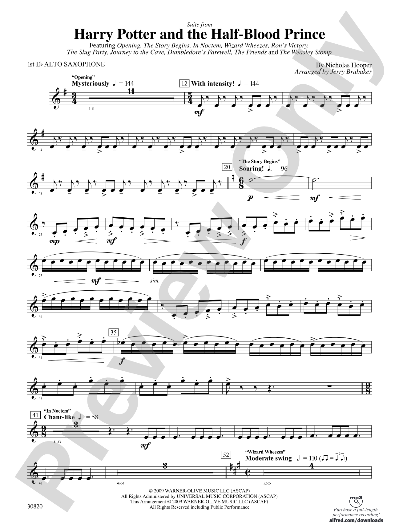 Harry Potter and the Half-Blood Prince, Suite from: E-flat Alto Saxophone