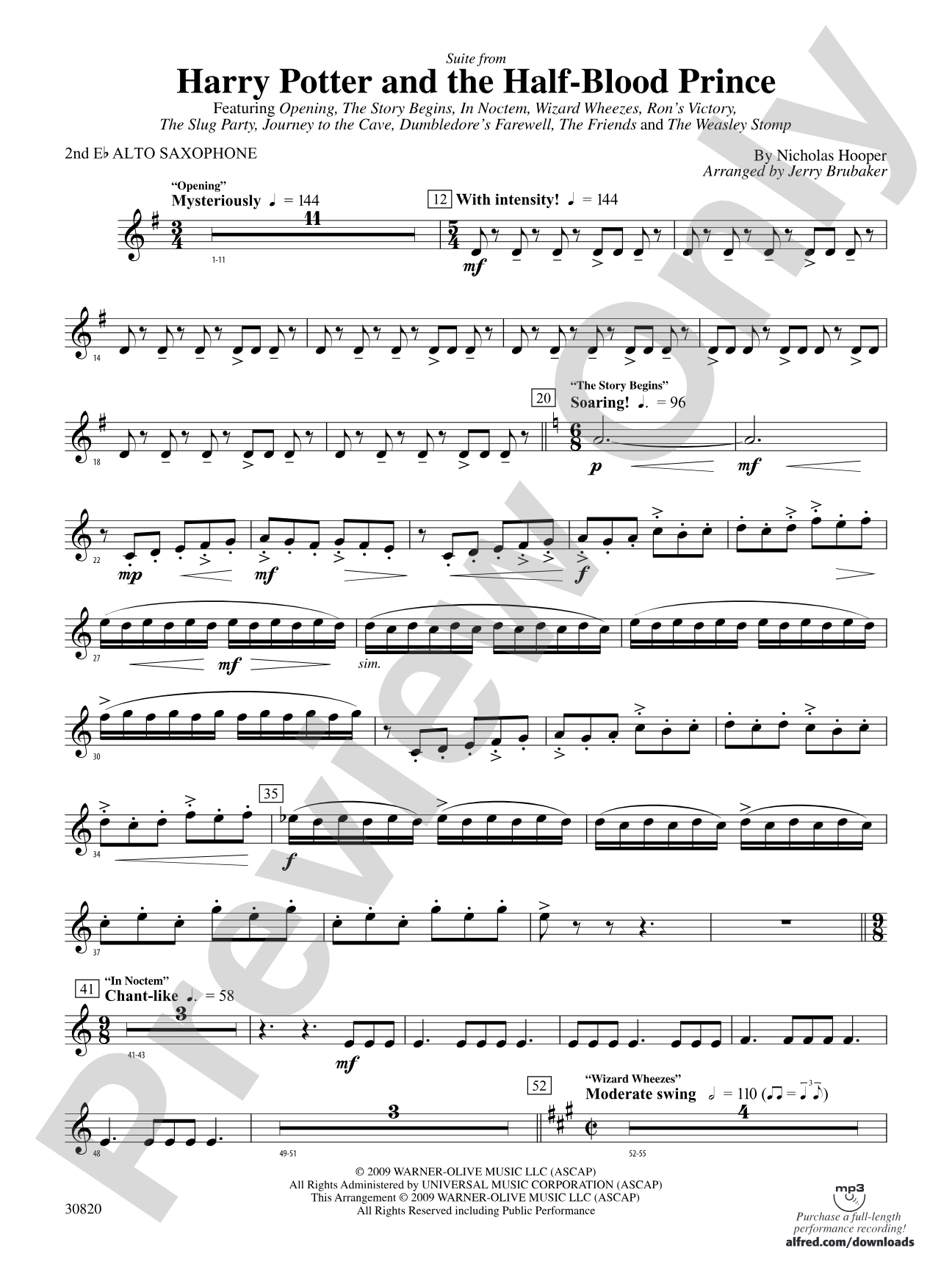 Harry Potter and the Half-Blood Prince, Suite from: 2nd E-flat Alto Saxophone